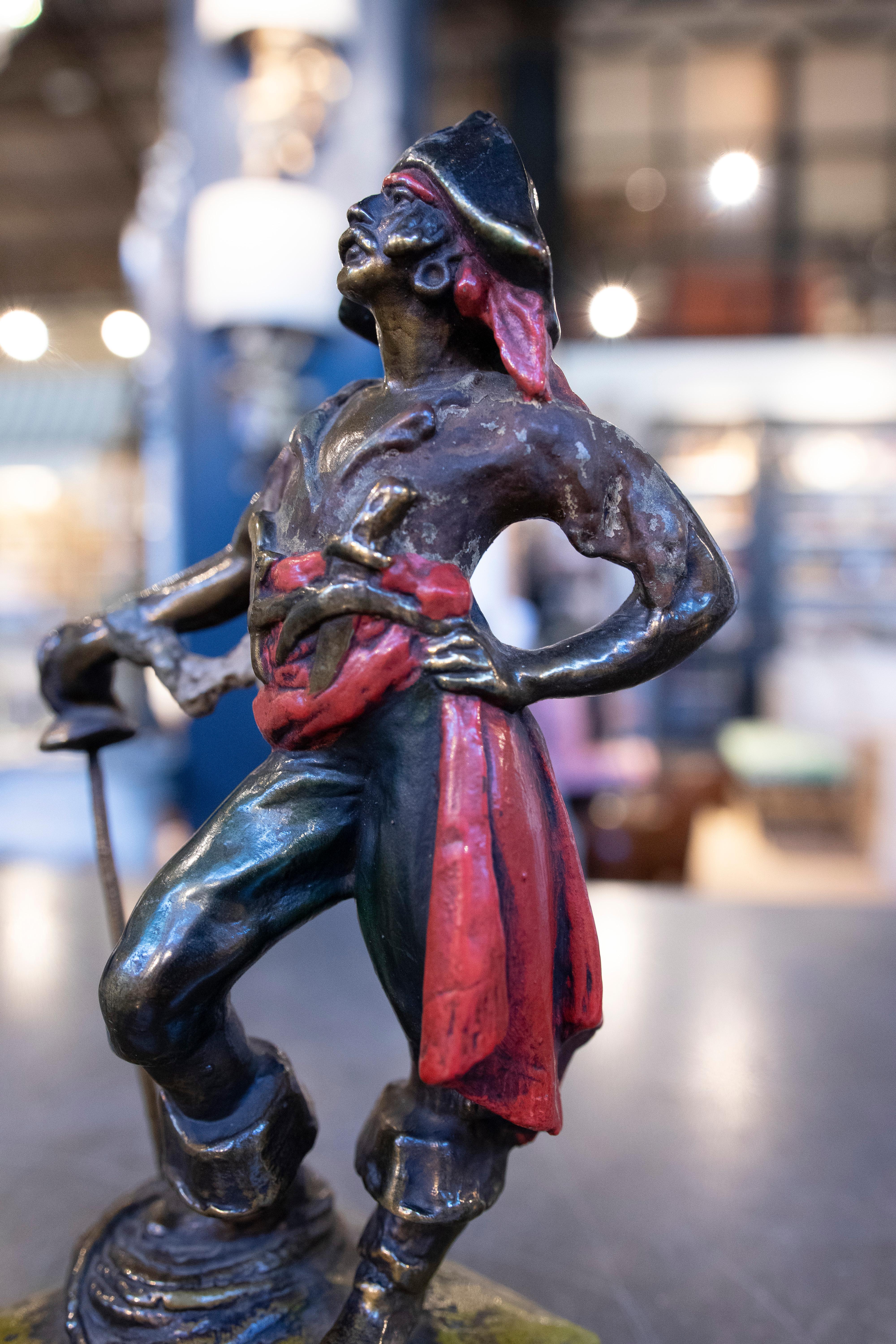 1970s Signed Polychrome Bronze Pirate Sculpture 8
