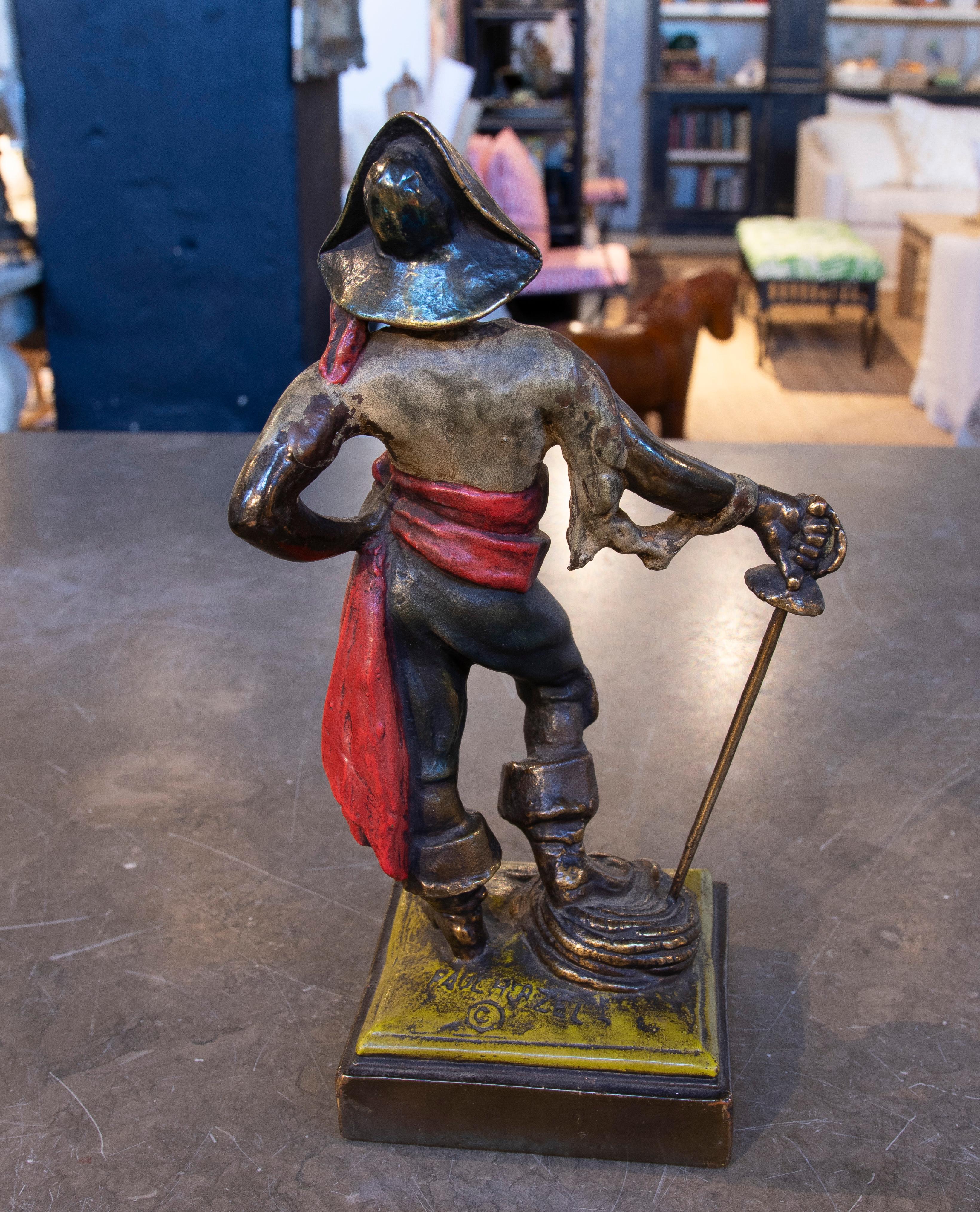 1970s Signed Polychrome Bronze Pirate Sculpture In Good Condition In Marbella, ES