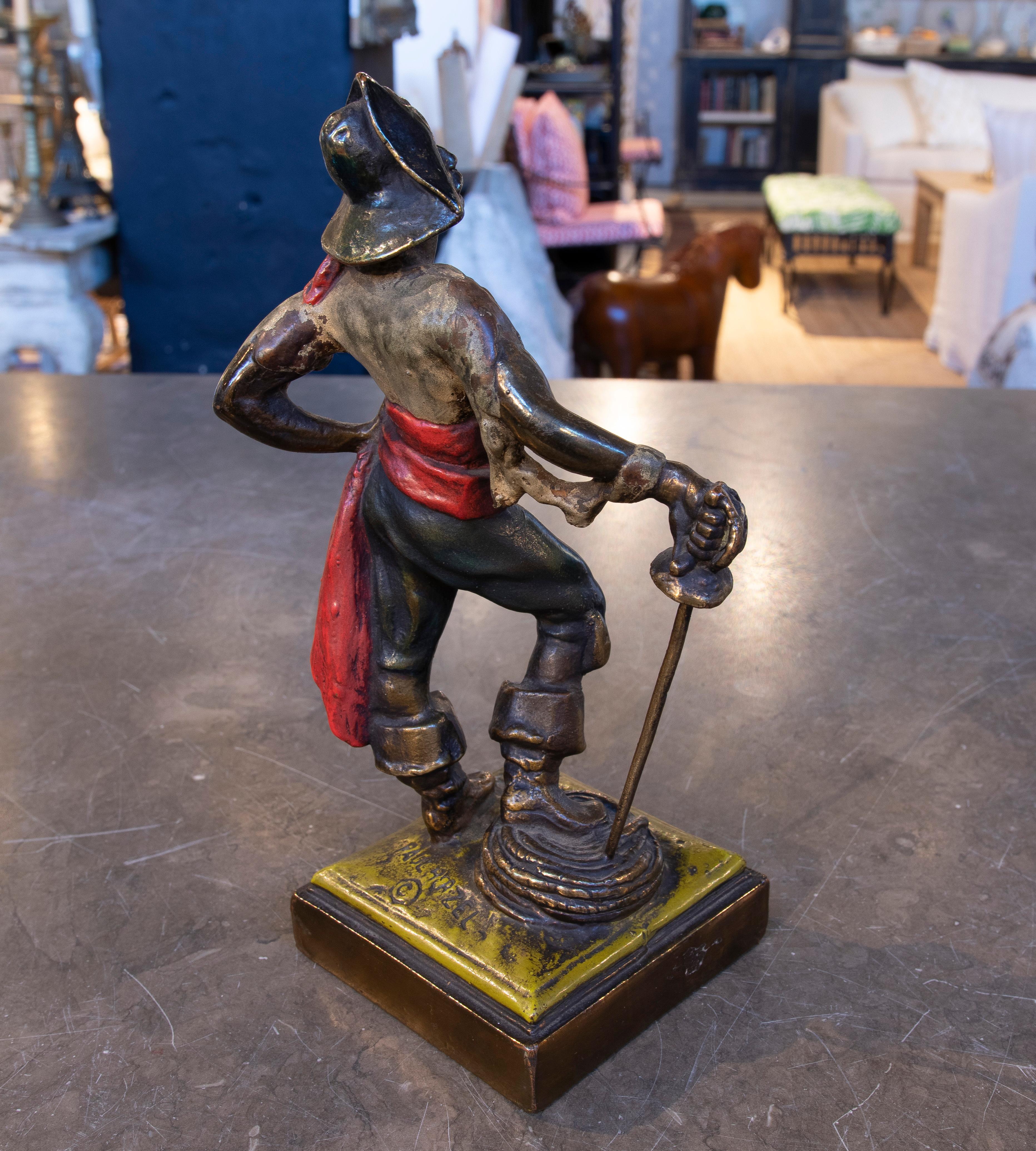 20th Century 1970s Signed Polychrome Bronze Pirate Sculpture