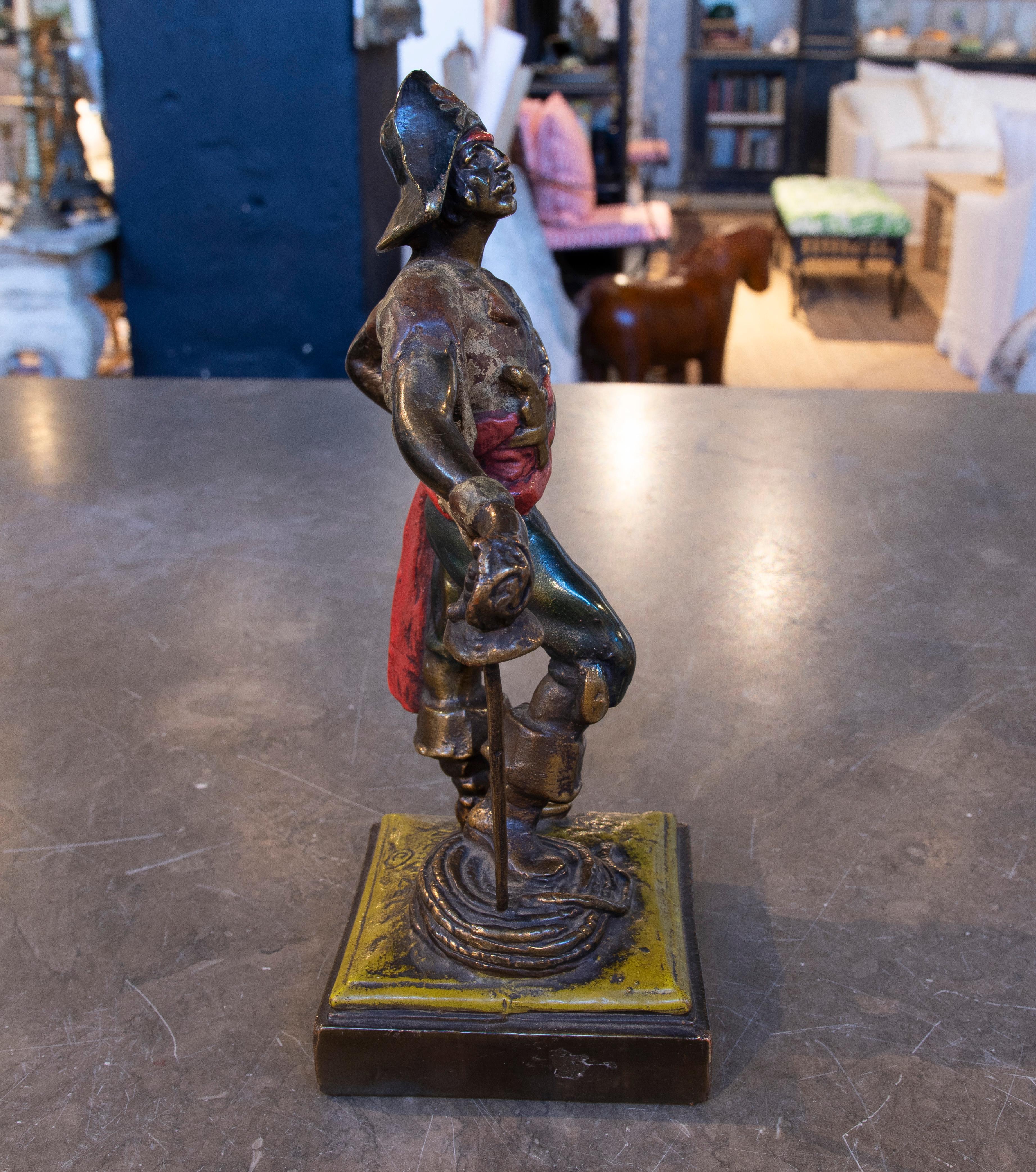 1970s Signed Polychrome Bronze Pirate Sculpture 1