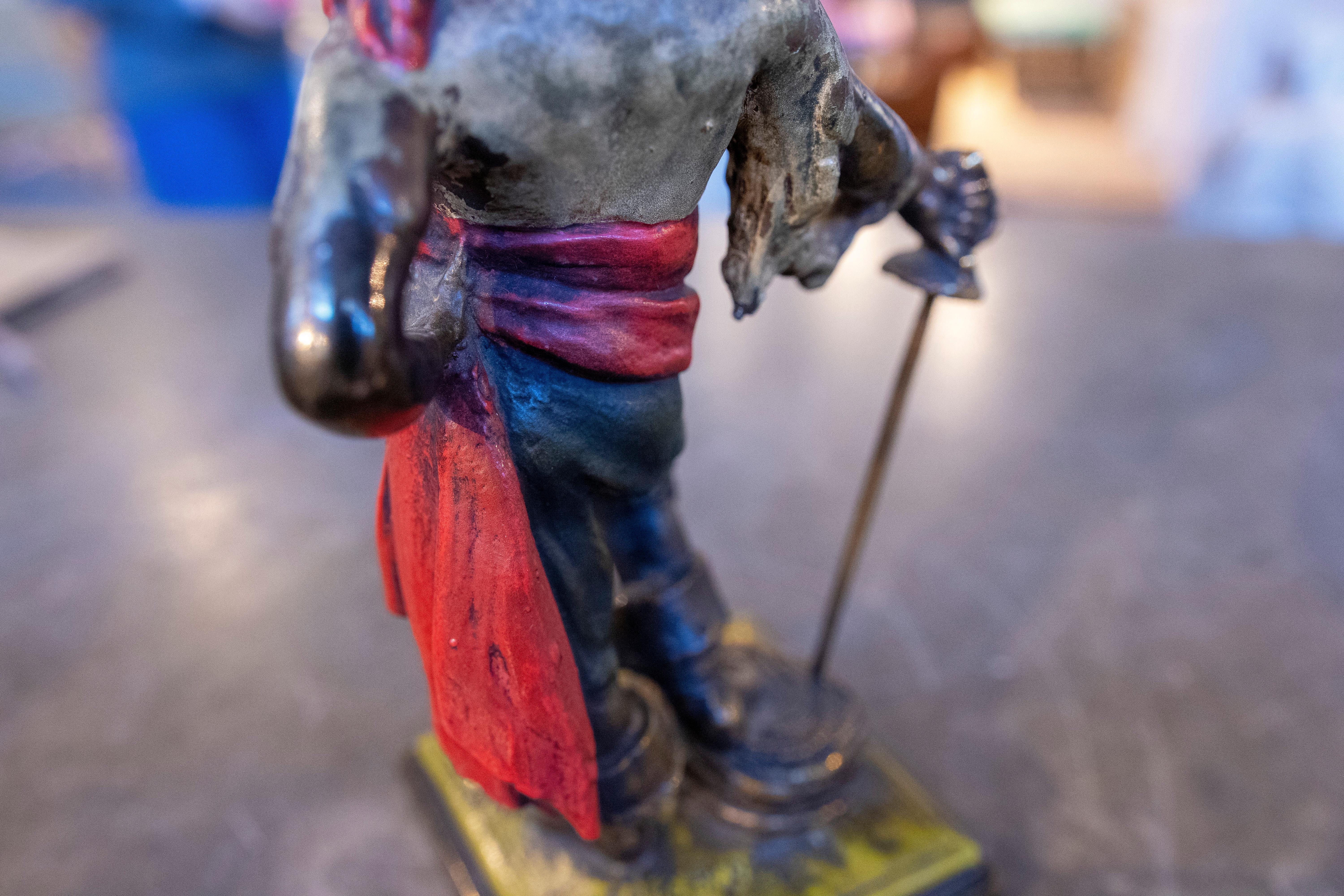 1970s Signed Polychrome Bronze Pirate Sculpture 3