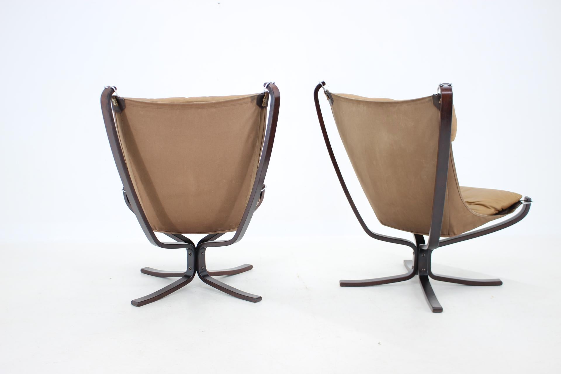 1970 Sigurd Ressell Paire de chaises Falcon en cuir par Vatne Møbler , Norvège en vente 2