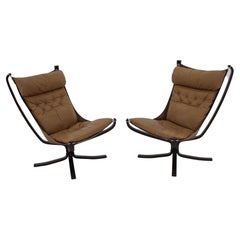1970s Sigurd Ressell Pair of Falcon Chairs Leather by Vatne Møbler , Norway