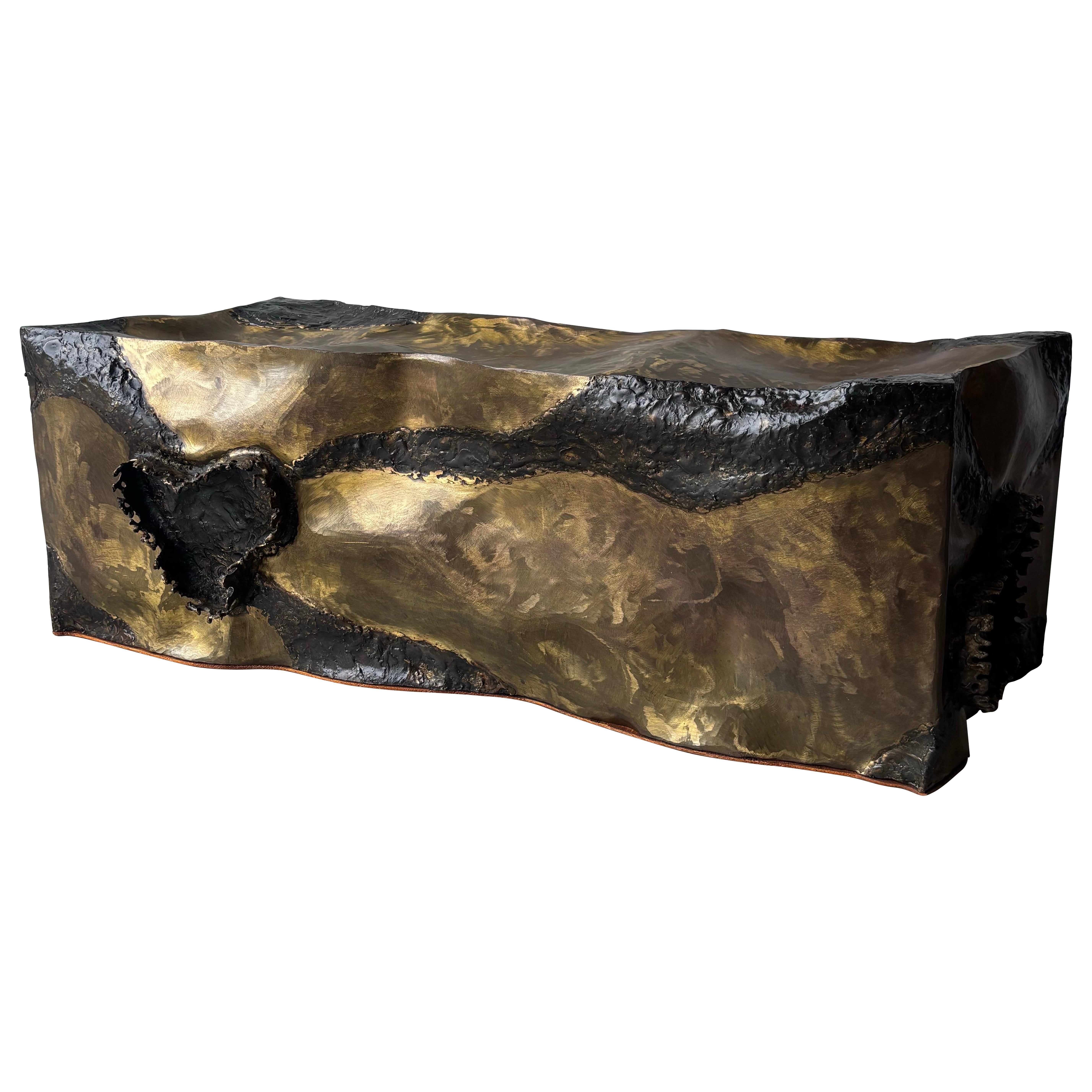 1970 Silas Seandel Bronze Sculptural Coffee Table, Signed en vente