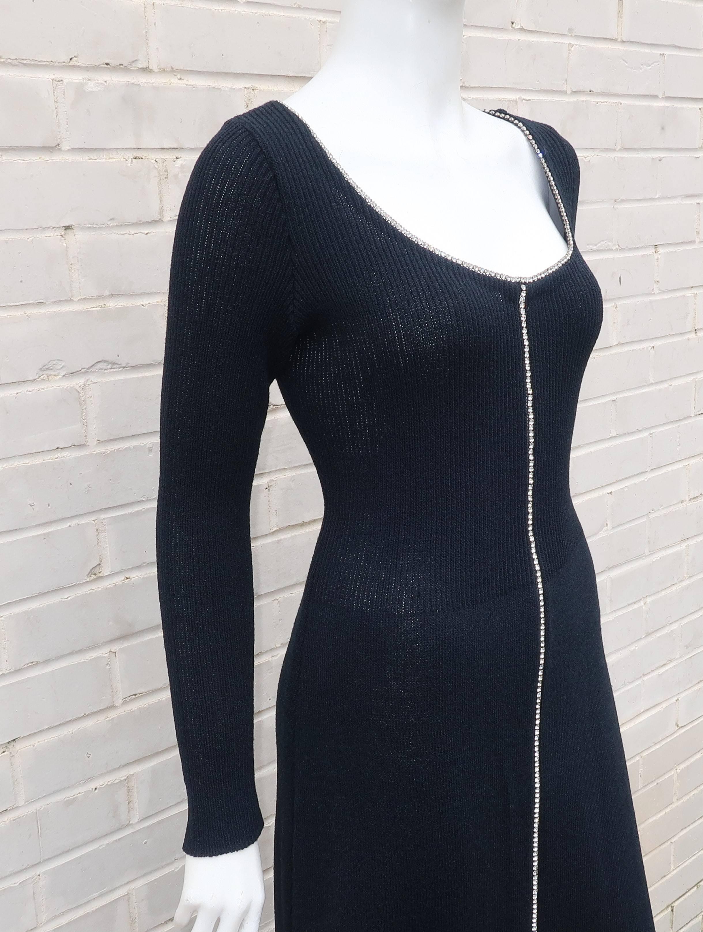 1970’s Silhouette Black Knit Dress With Rhinestones In Excellent Condition In Atlanta, GA