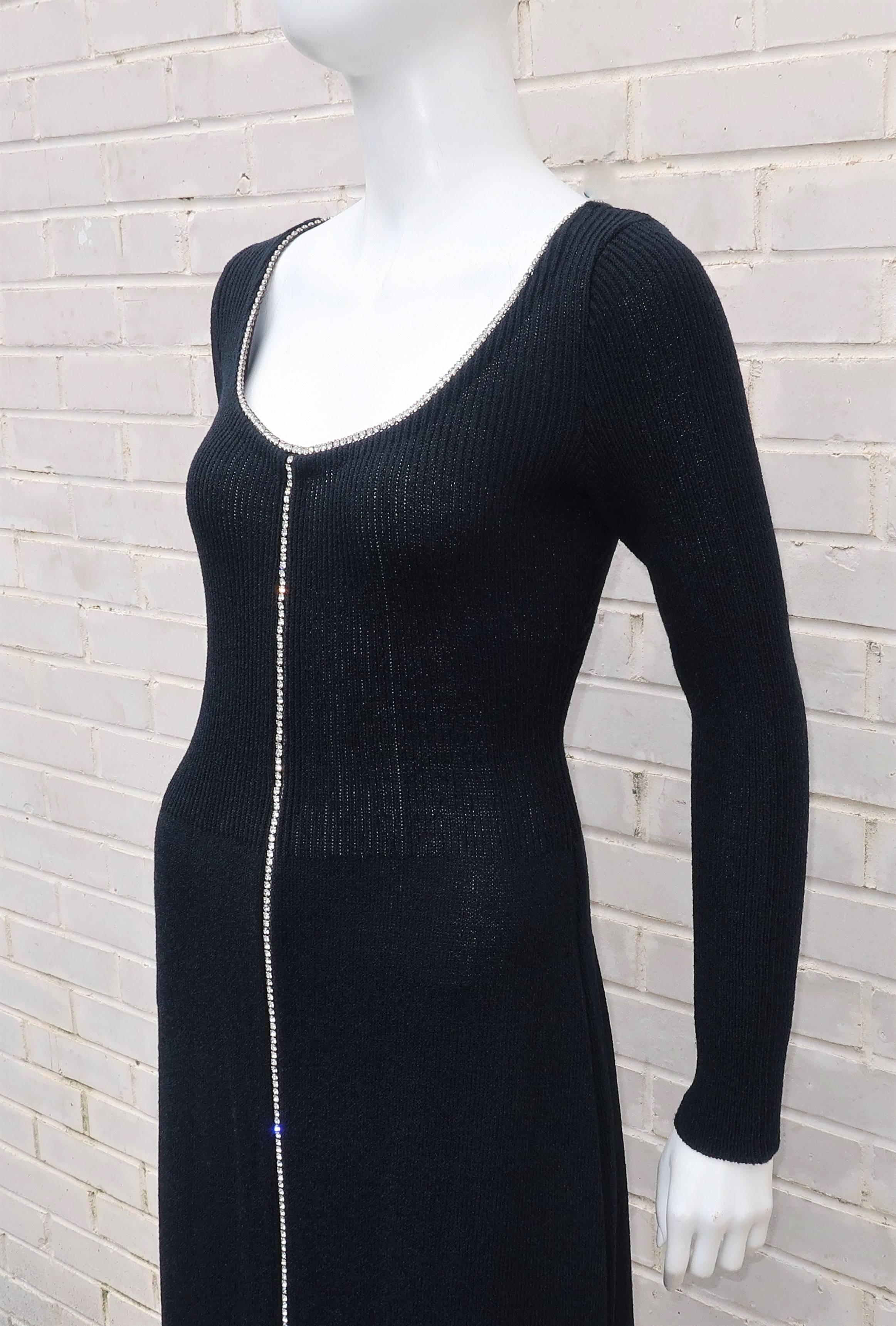 1970’s Silhouette Black Knit Dress With Rhinestones 1