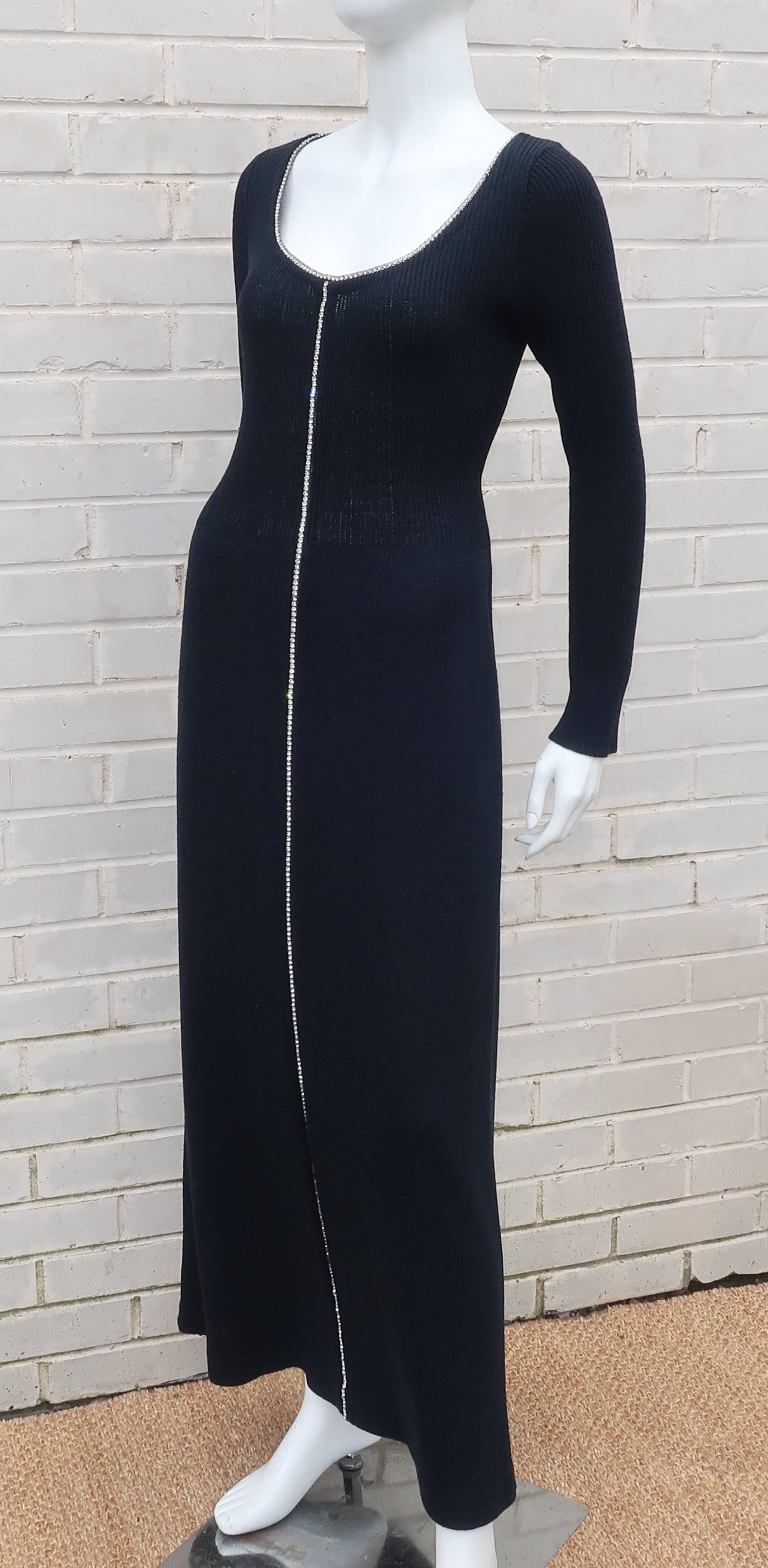 1970’s Silhouette Black Knit Dress With Rhinestones 2