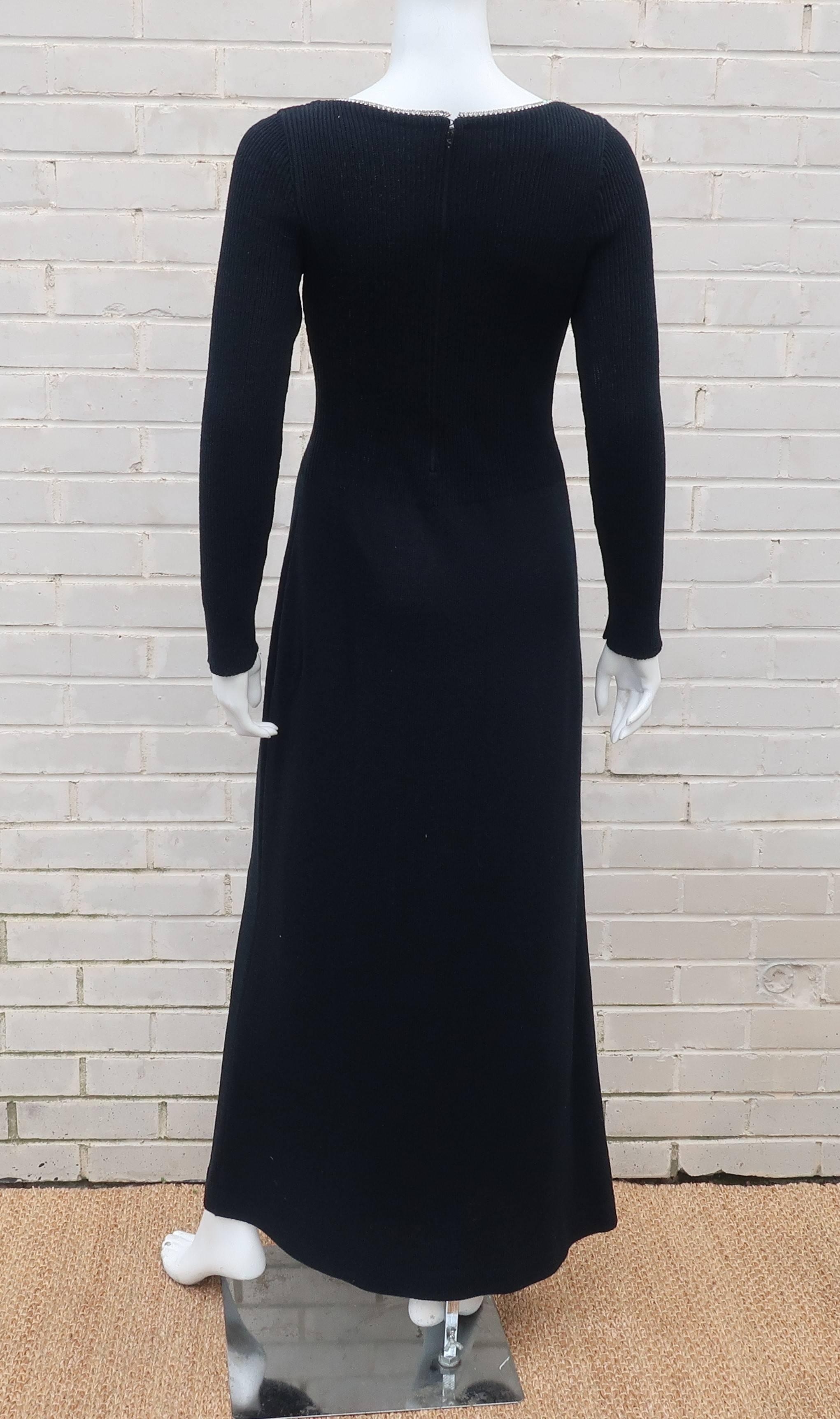 1970’s Silhouette Black Knit Dress With Rhinestones 3