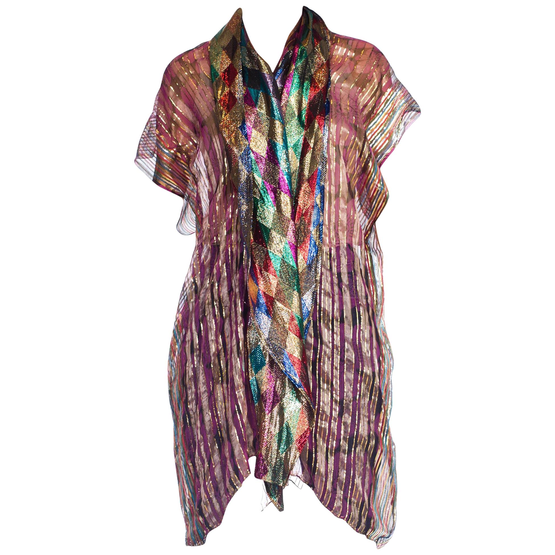 1970s Silk and Rainbow Disco Lurex Duster Vest