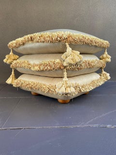 1970s Silk and Velvet Stacked Pillow Top Ottoman Coffee Table