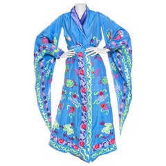 Vintage 1970S Blue Multicolored Cotton Embroidered  Jacket