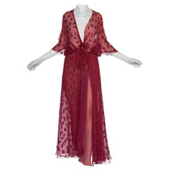 MORPHEW COLLECTION Burgundy Silk Chiffon Fil Coupe Tie Front Duster Top Made Fr