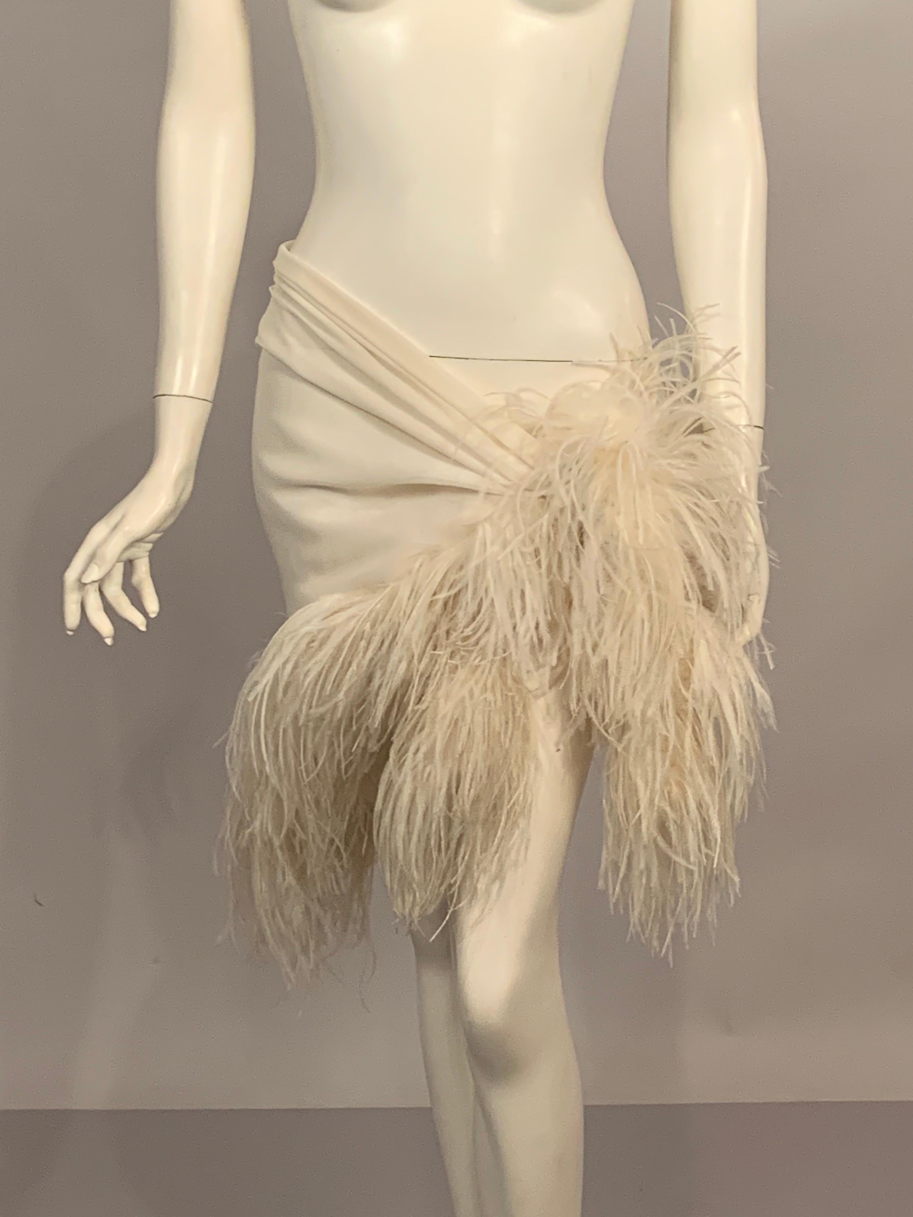 Beige 1970's Silk Crepe and Ostrich Feather Shawl or Hip Wrap from  Lord & Taylor