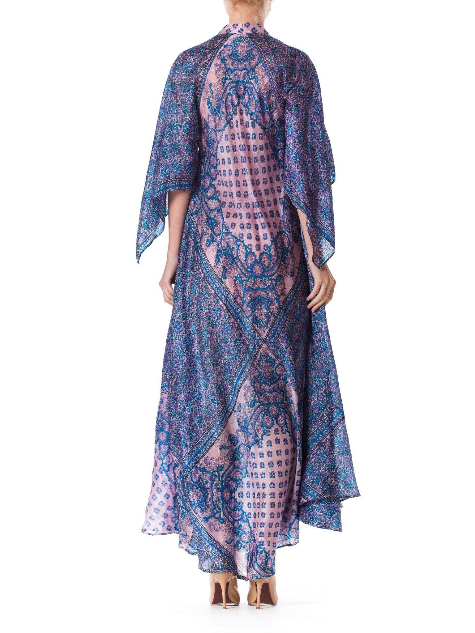 1970S Silk Hand Printed Boho Dress In Excellent Condition In New York, NY