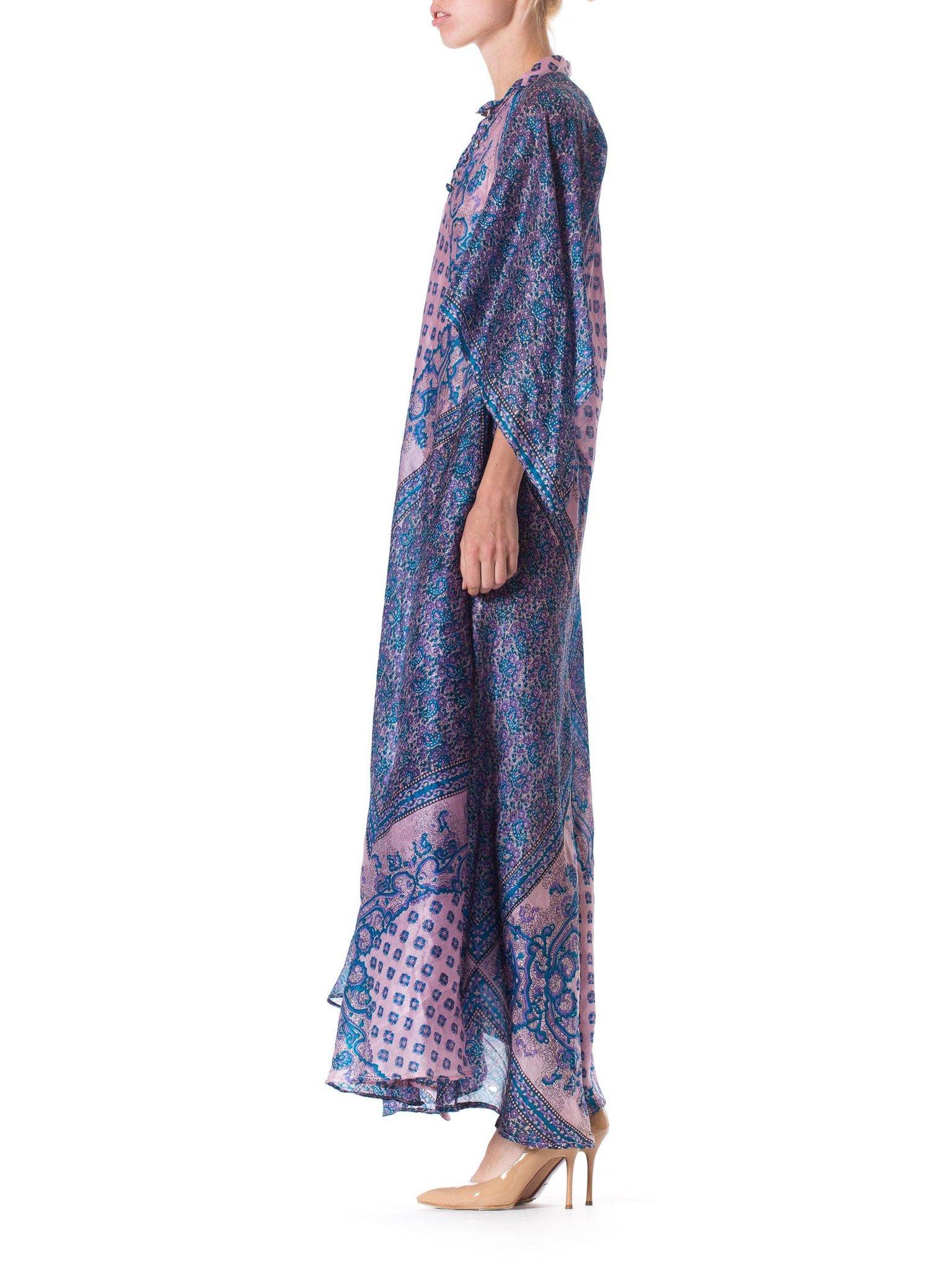 Women's 1970S Silk Hand Printed Boho Dress