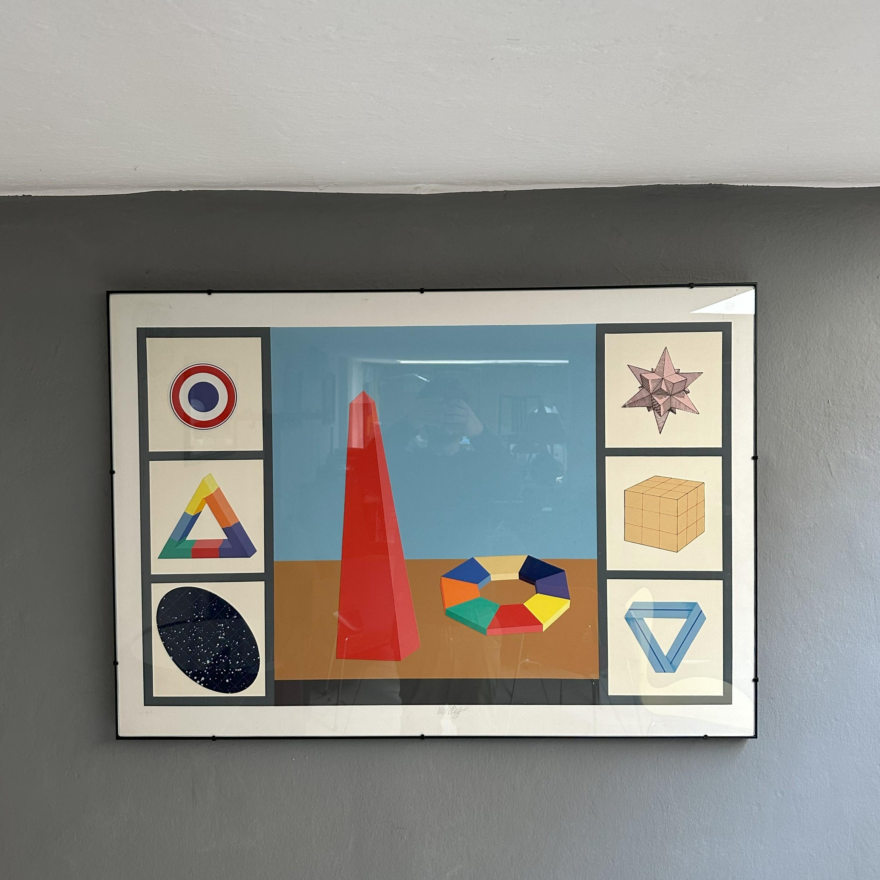 Mid-Century Modern 1970s, Silkscreen and collage on paper by Lucio Del Pezzo 'Casellario' n.148/200 For Sale