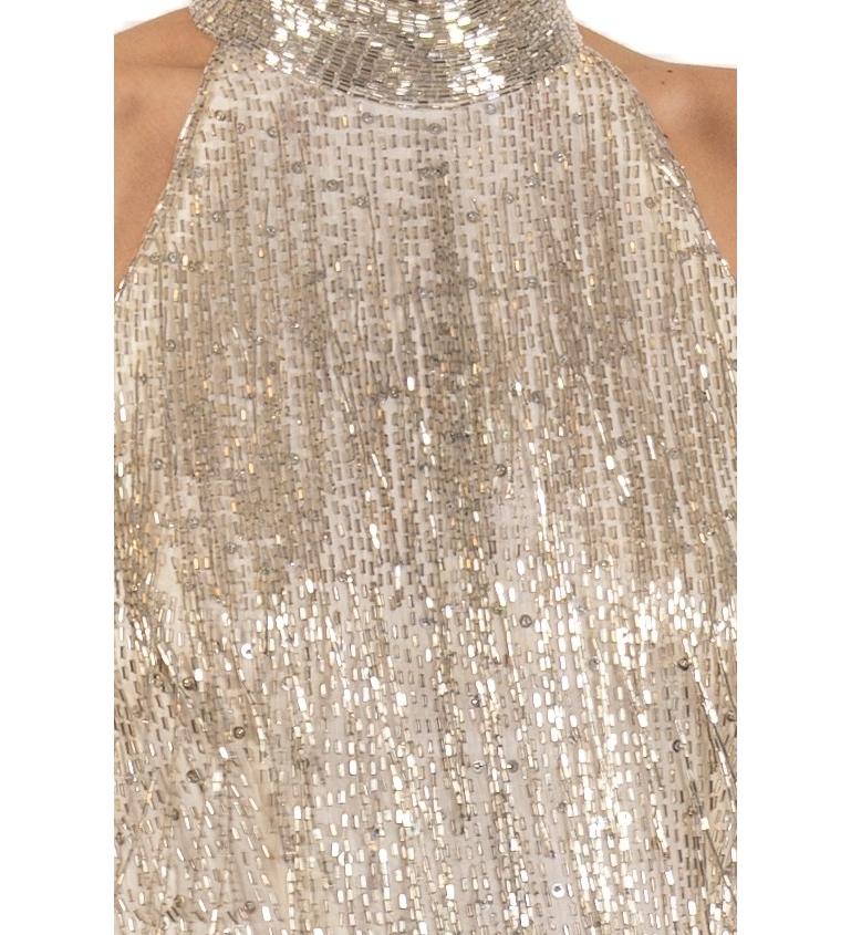 1970S Silver Beaded Silk Fringe Cocktail Dress For Sale 6