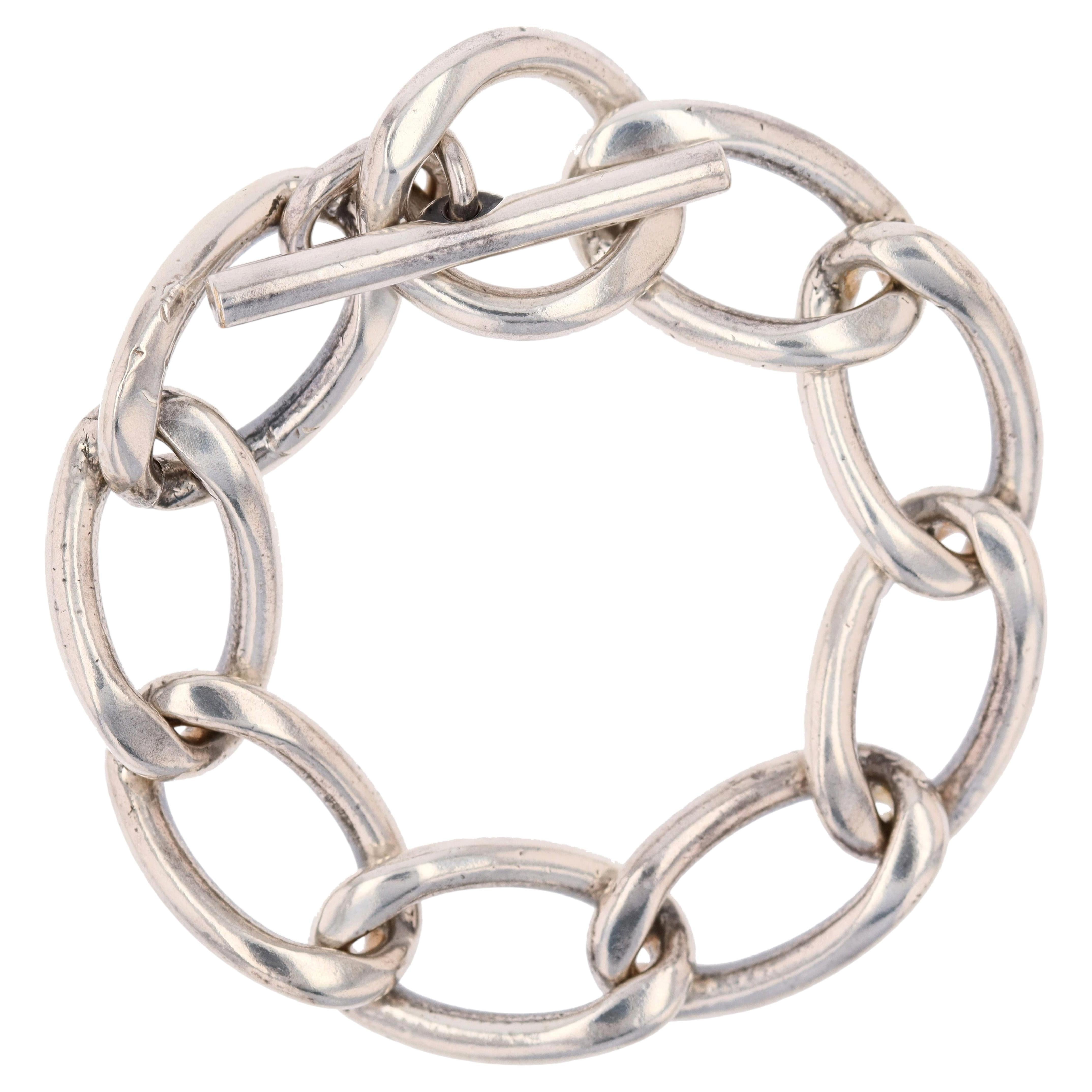 1970s Silver Curb Chain Retro Bracelet For Sale