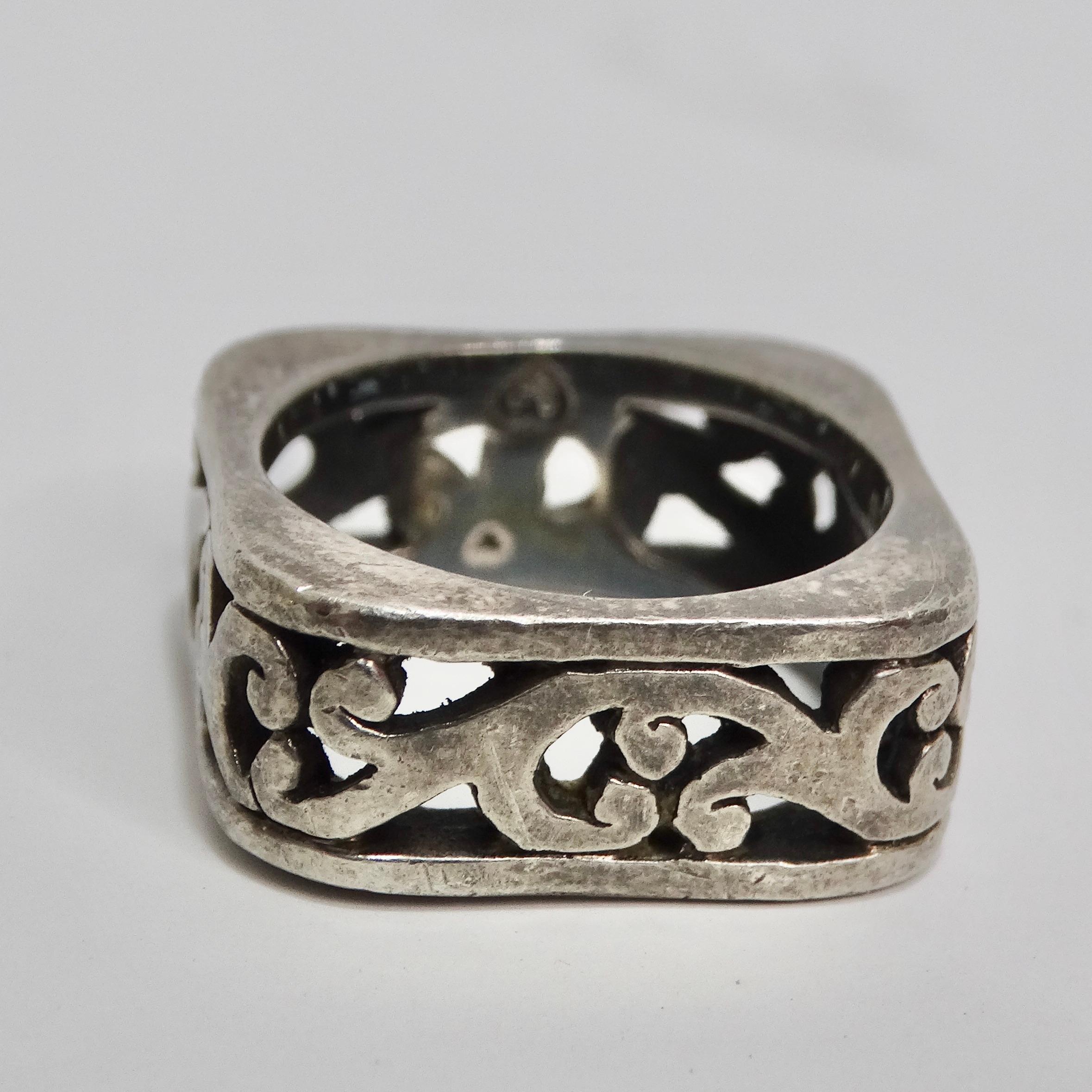 1970er Jahre Silber Gravierter Ring im Zustand „Gut“ im Angebot in Scottsdale, AZ