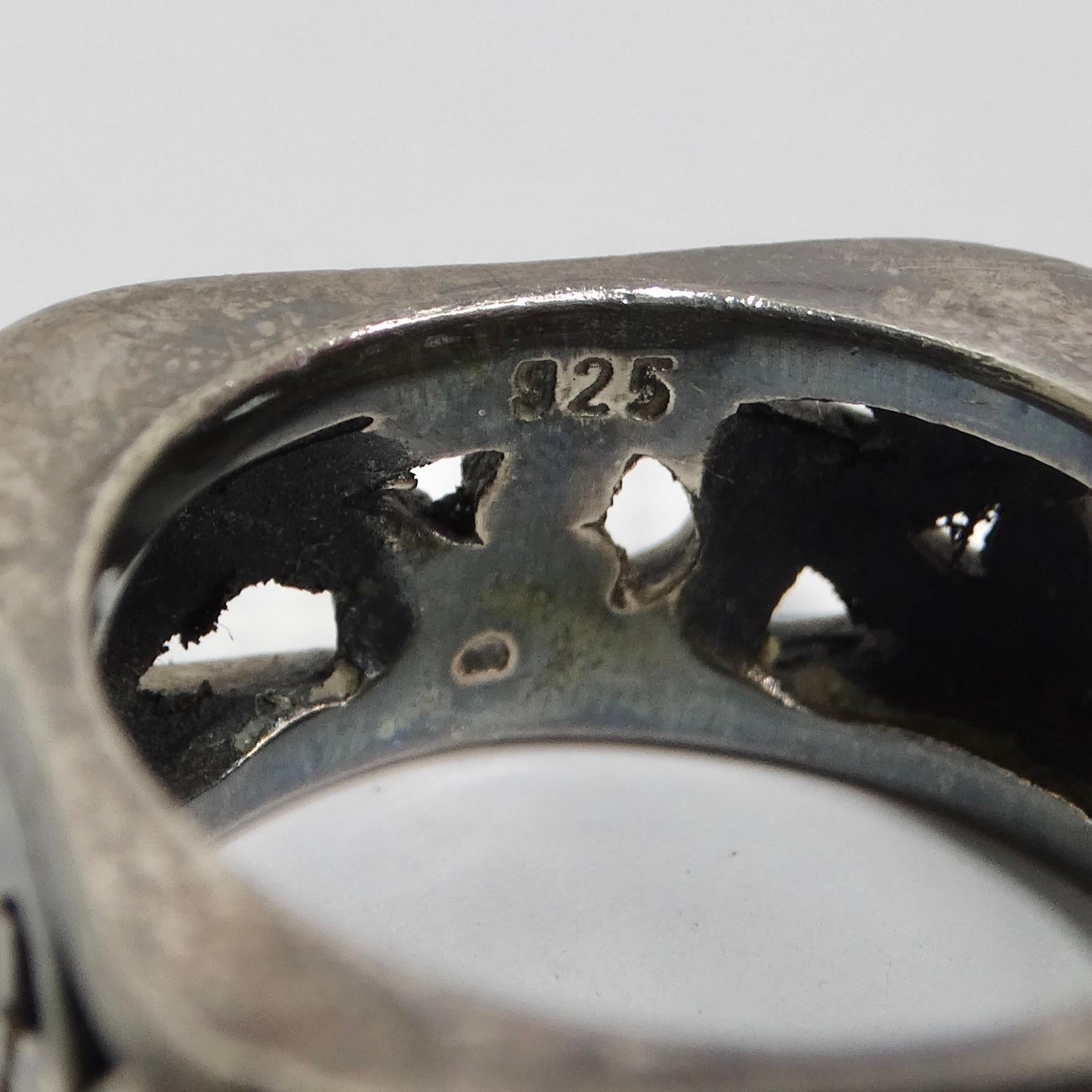 Women's or Men's 1970s Silver Engraved Ring For Sale
