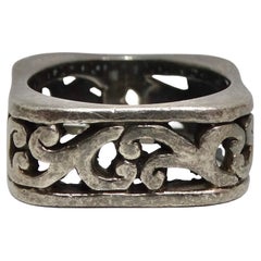 1970er Jahre Silber Gravierter Ring
