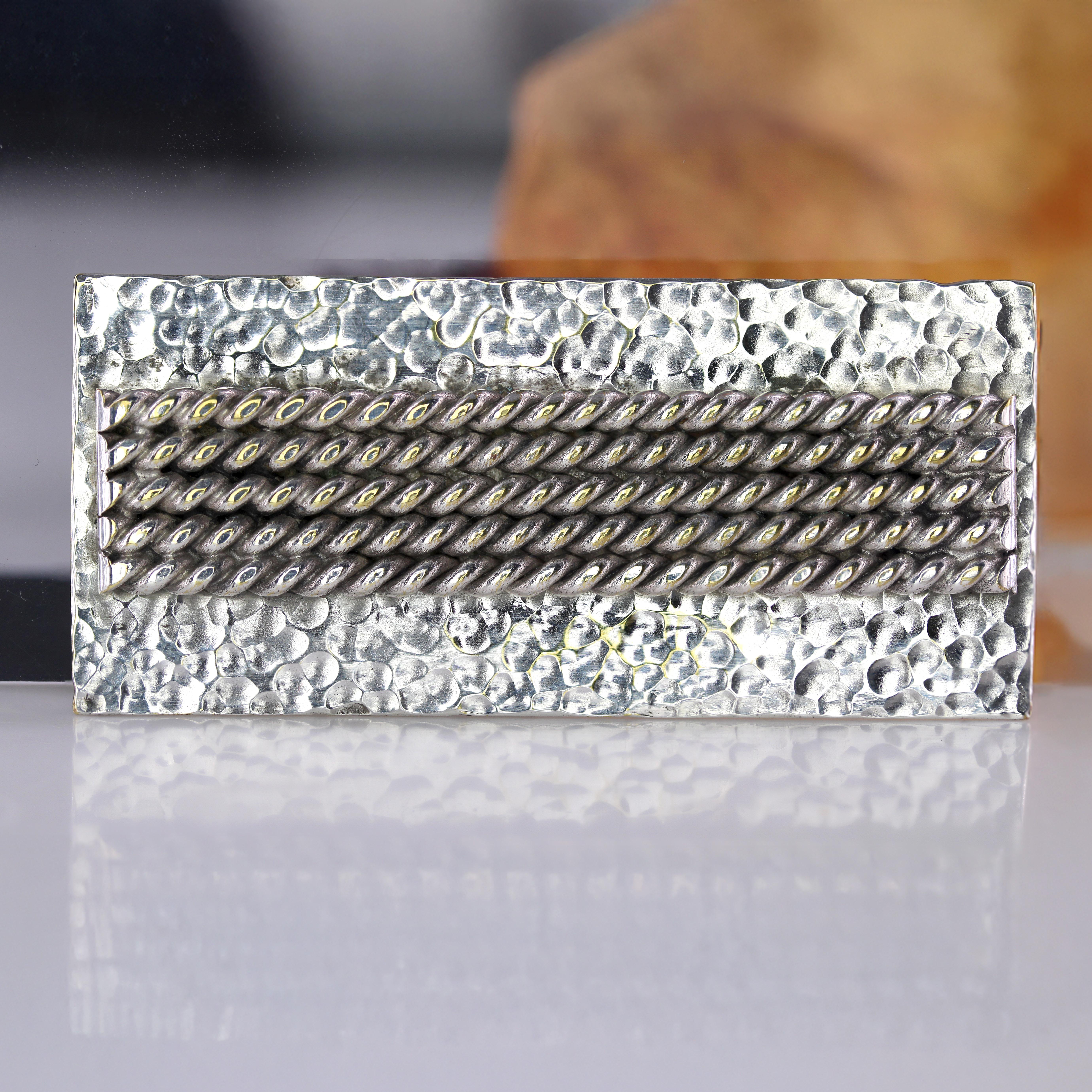 1970s Silver Hammered Rectangular Plate Brooch - image 6