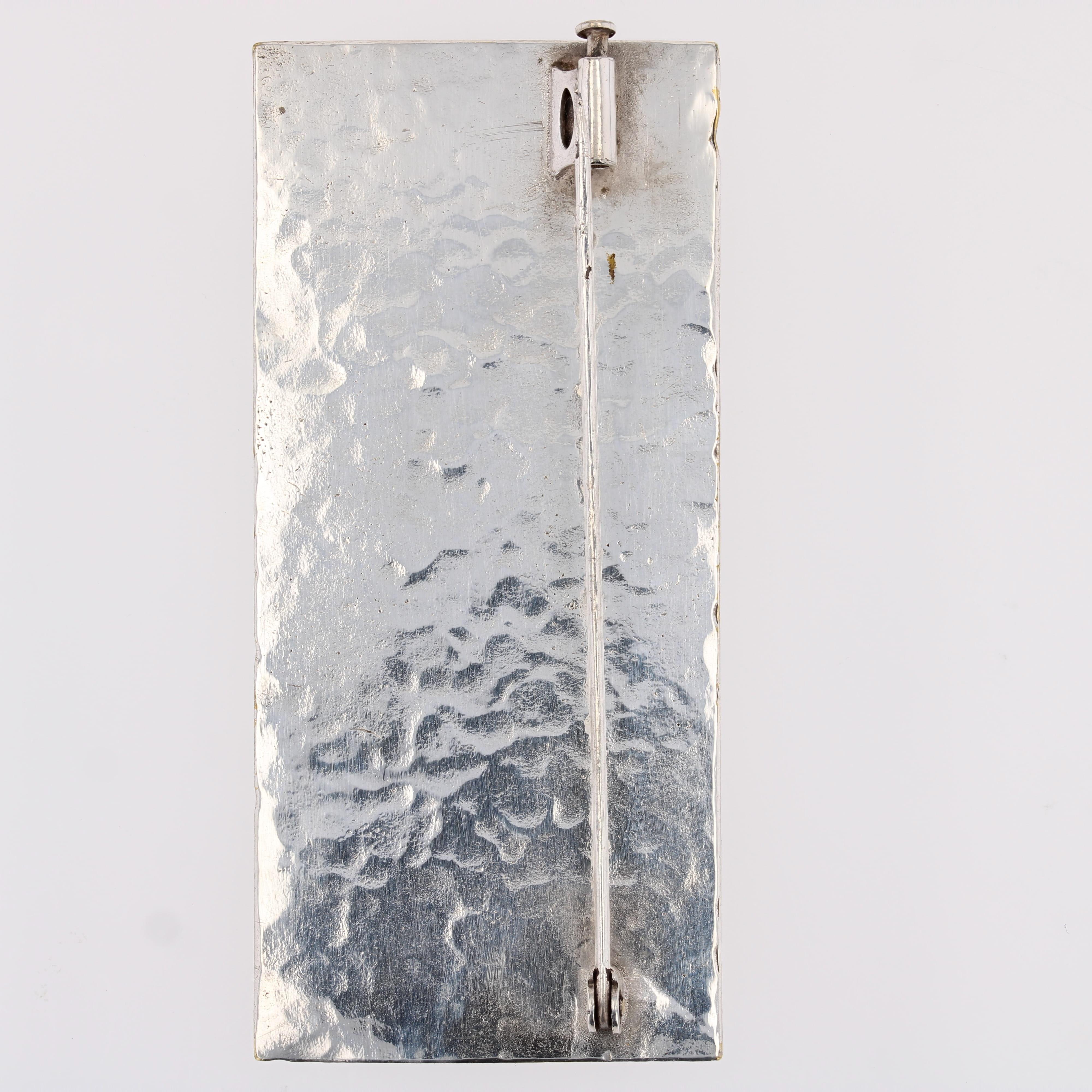 1970s Silver Hammered Rectangular Plate Brooch - image 7