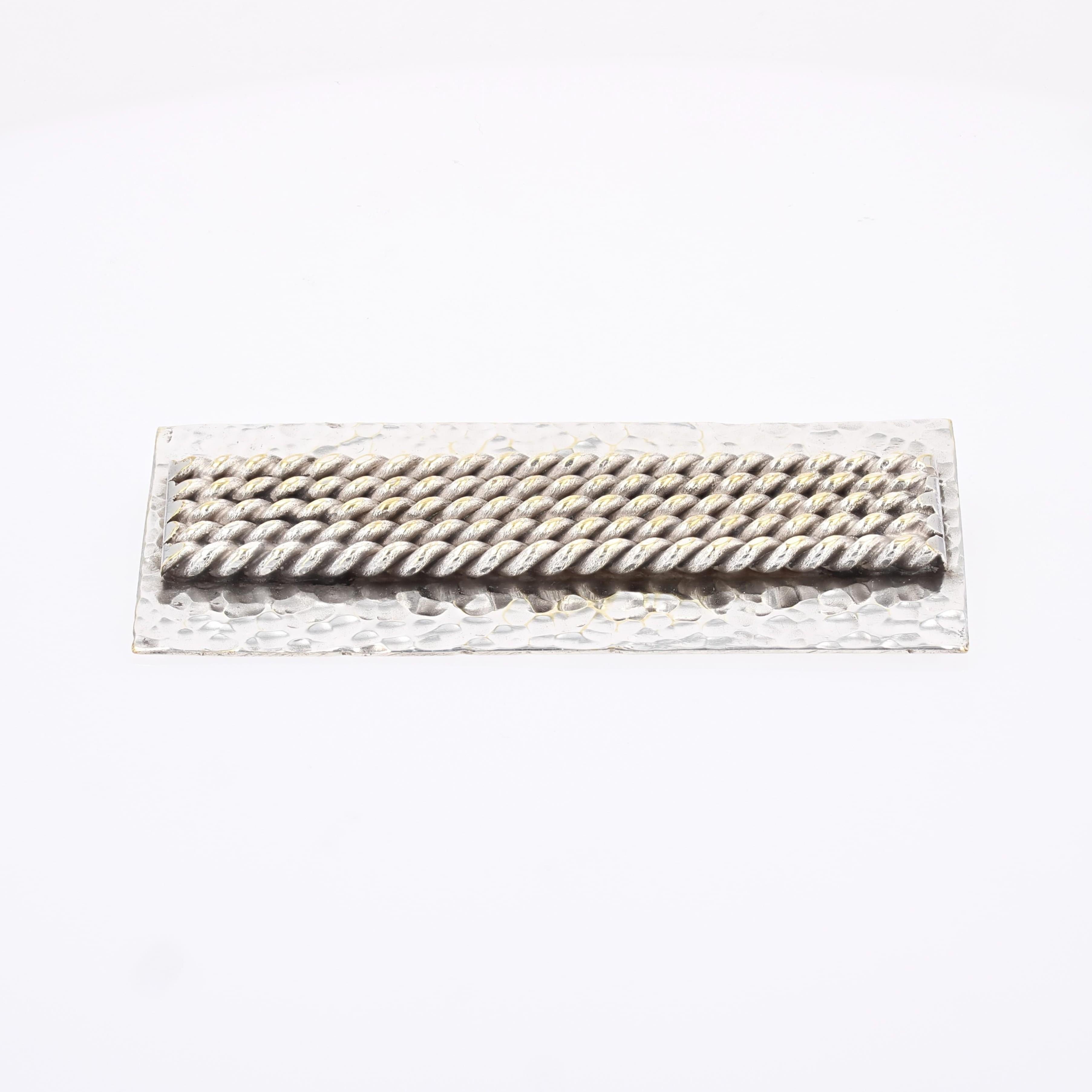 1970s Silver Hammered Rectangular Plate Brooch - image 8