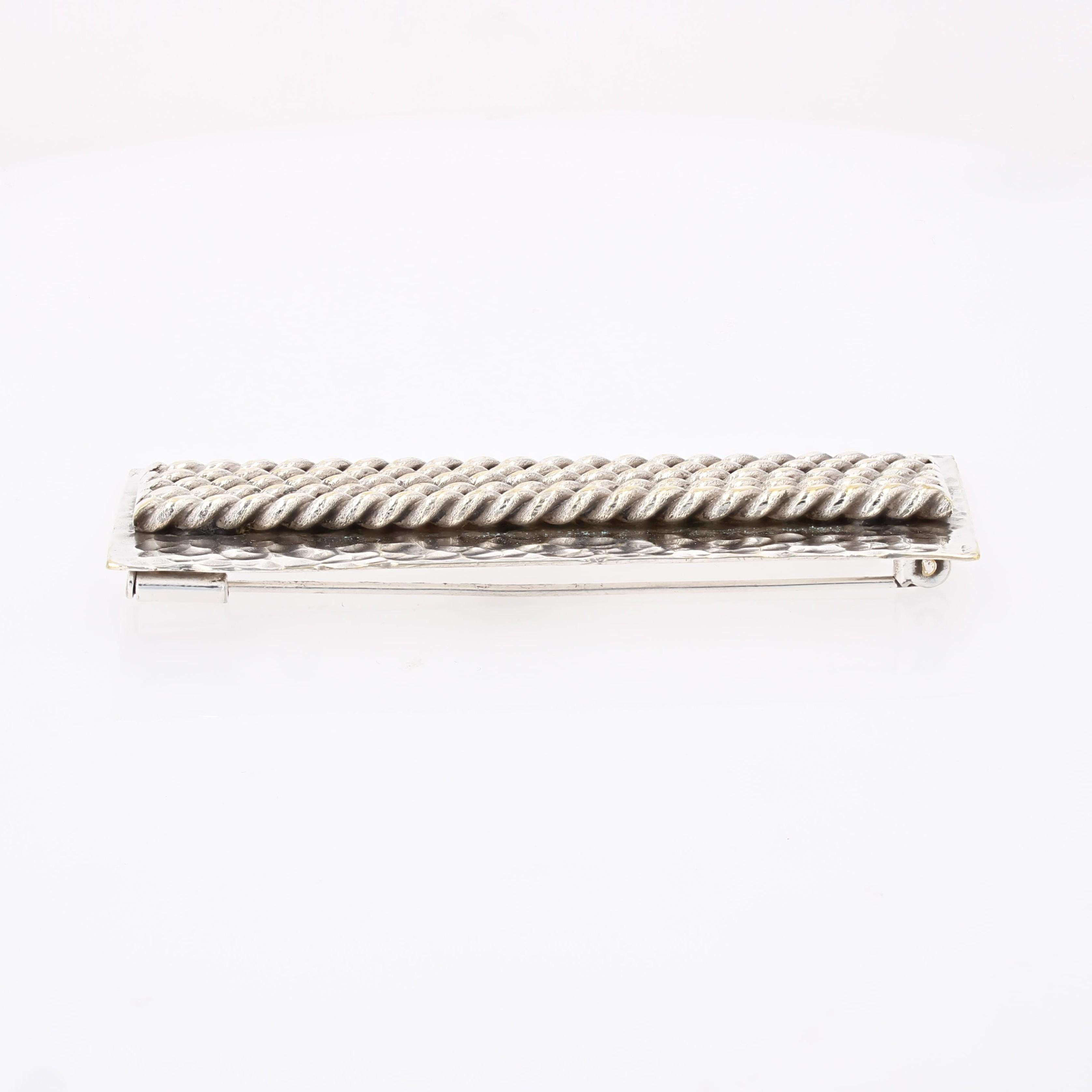 1970s Silver Hammered Rectangular Plate Brooch - image 9