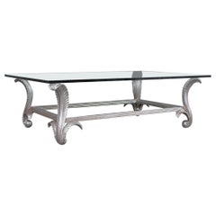 1970s Silver-Leaf Vintage Coffee Table with Glass Top