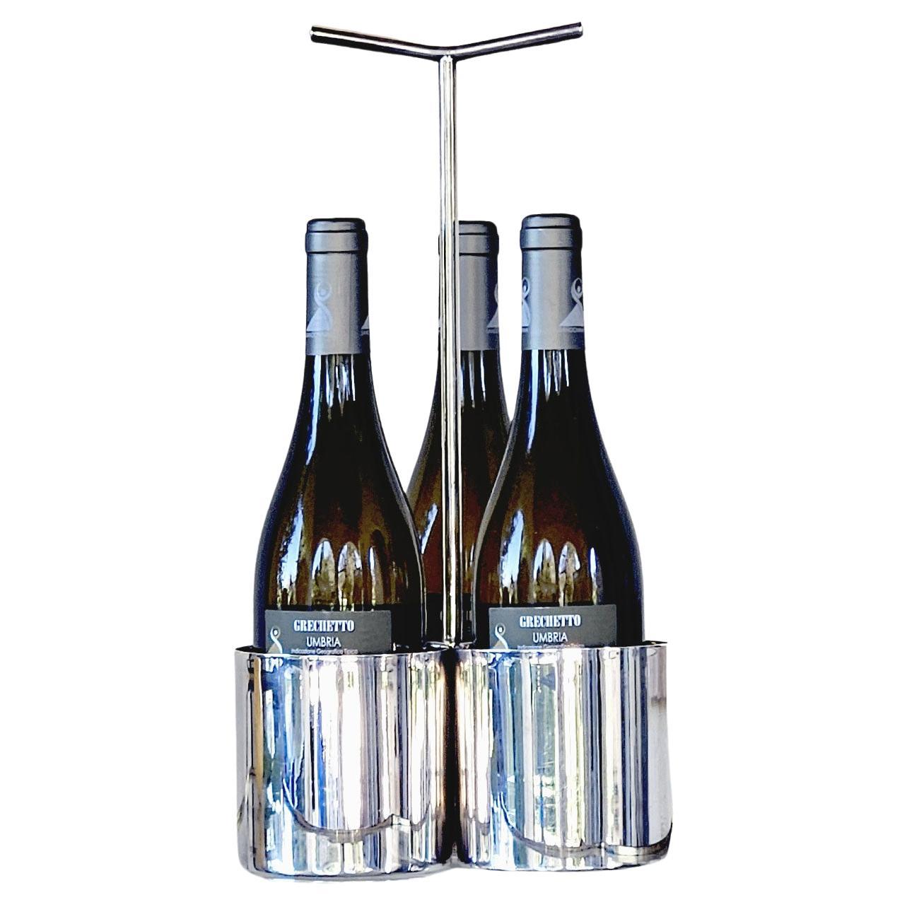 1970s Silver Lino Sabattini for Cristofle Triple Wine Bottle Holder For Sale