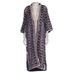 1970S Black Metallic Lurex Embroidered Satin Moroccan Kaftan