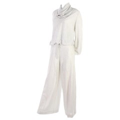 1970s Silver Lurex Sparkle Drawstring Top & High Waisted Pants Evening Outfit