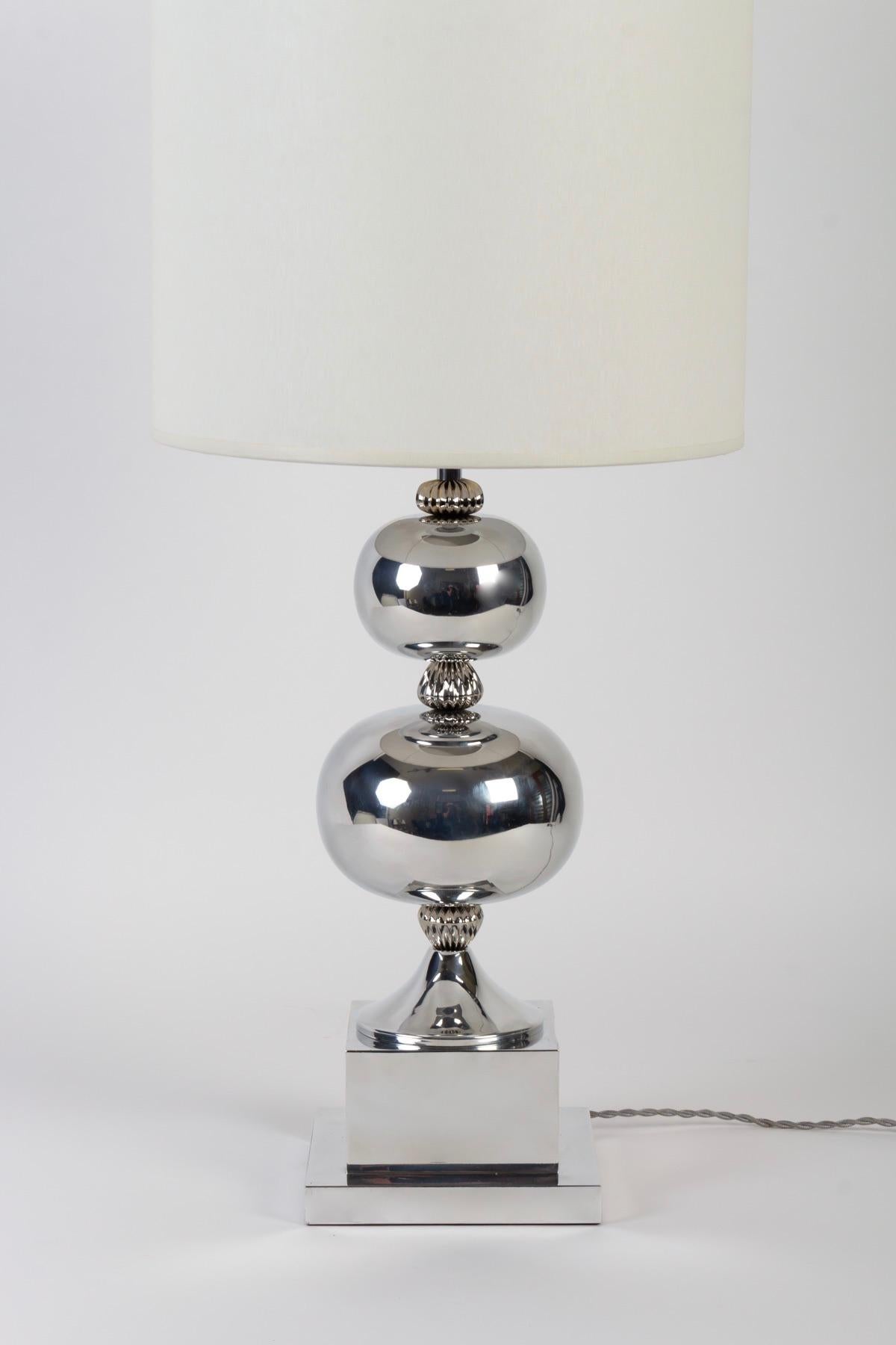 1970s Silver Metal Ball Lamp Philippe Barbier In Good Condition For Sale In Saint-Ouen, FR