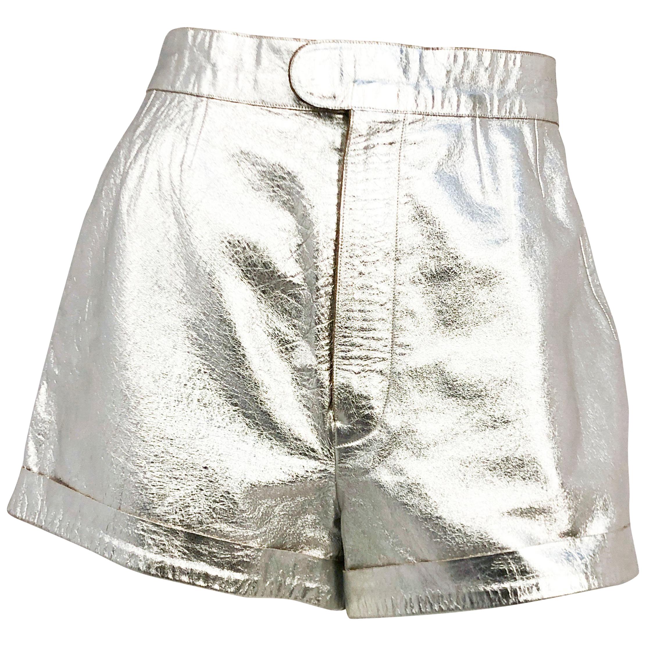 1970s Silver Metallic Leather High-waisted Disco Shorts