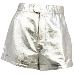 Vintage 1970s Silver Metallic Leather High-waisted Disco Shorts