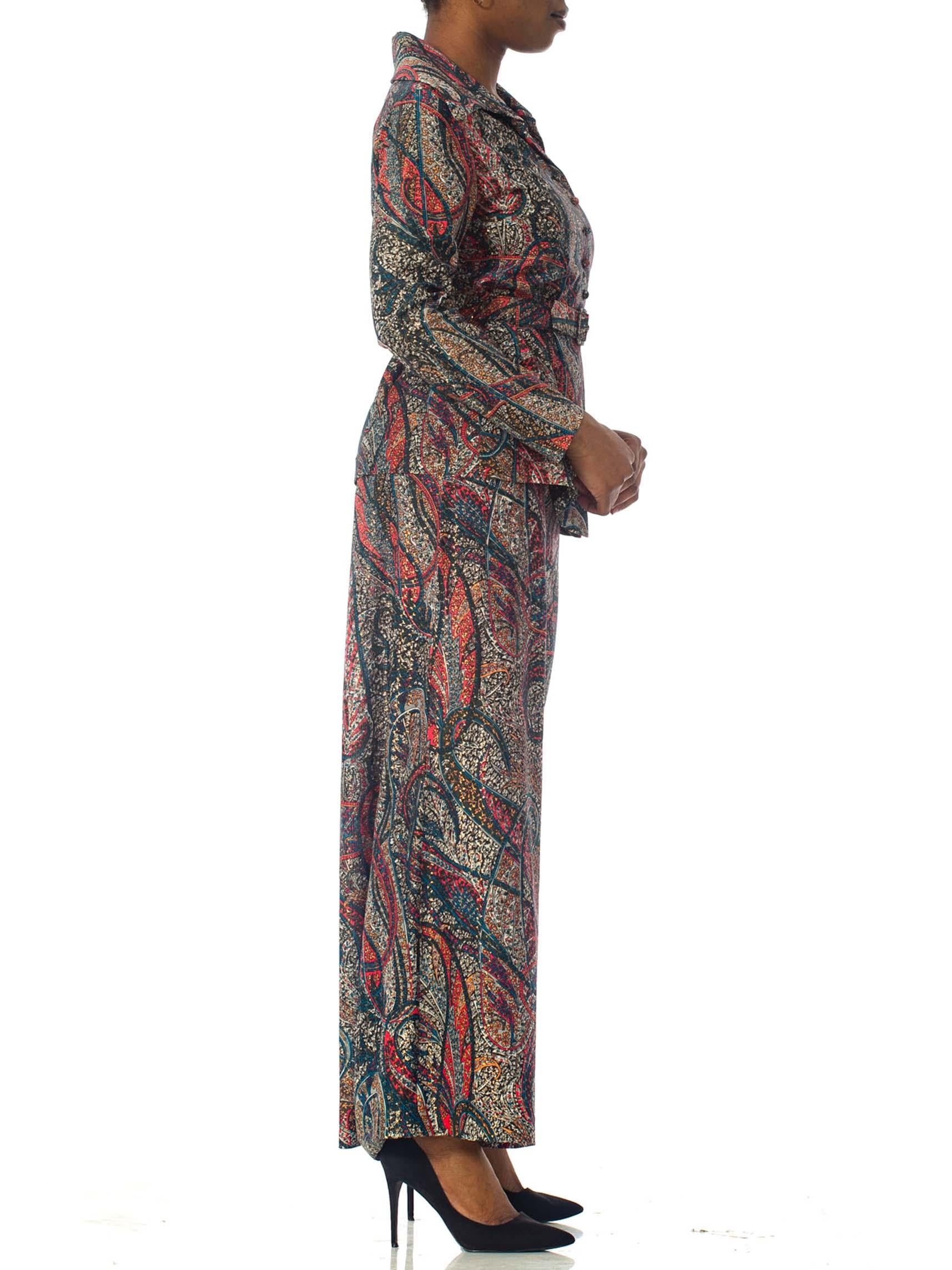1970S Silver Paisley Poly Lurex Shirt And Pants Ensemble In Excellent Condition In New York, NY