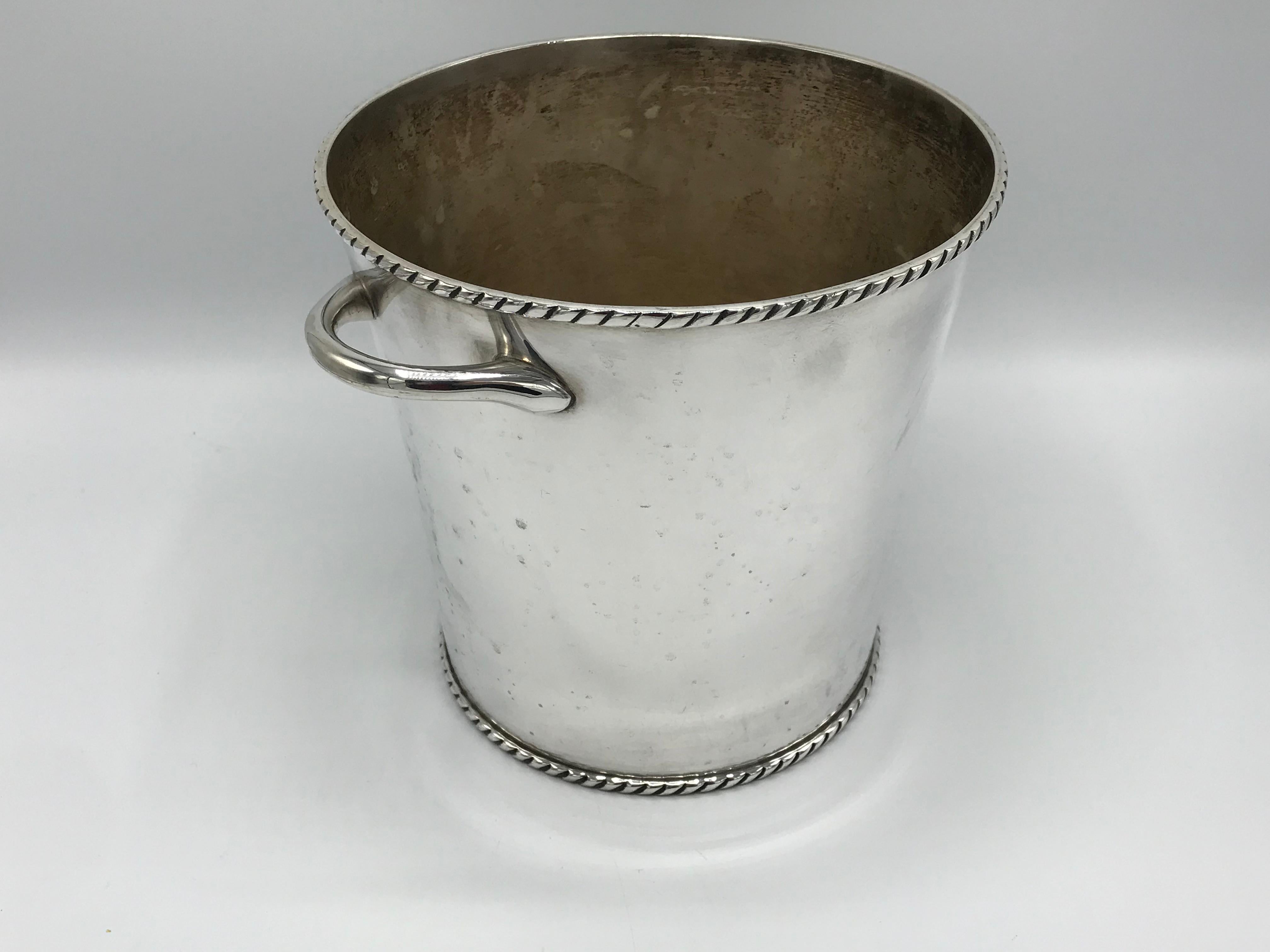 1970s Silver Plate Champagne Bucket with Rope Motif In Good Condition In Richmond, VA