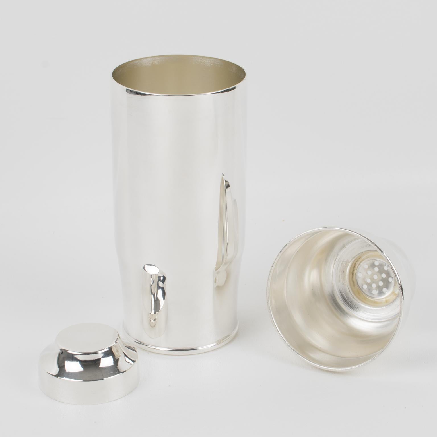 Mid-Century Modern 1970s Silver Plate Cocktail Shaker and Jigger by Bellini, Brazil