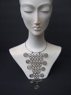1970s Silver Plate Coiled Metal Italian Articulated Bib Collar Artisan Necklace