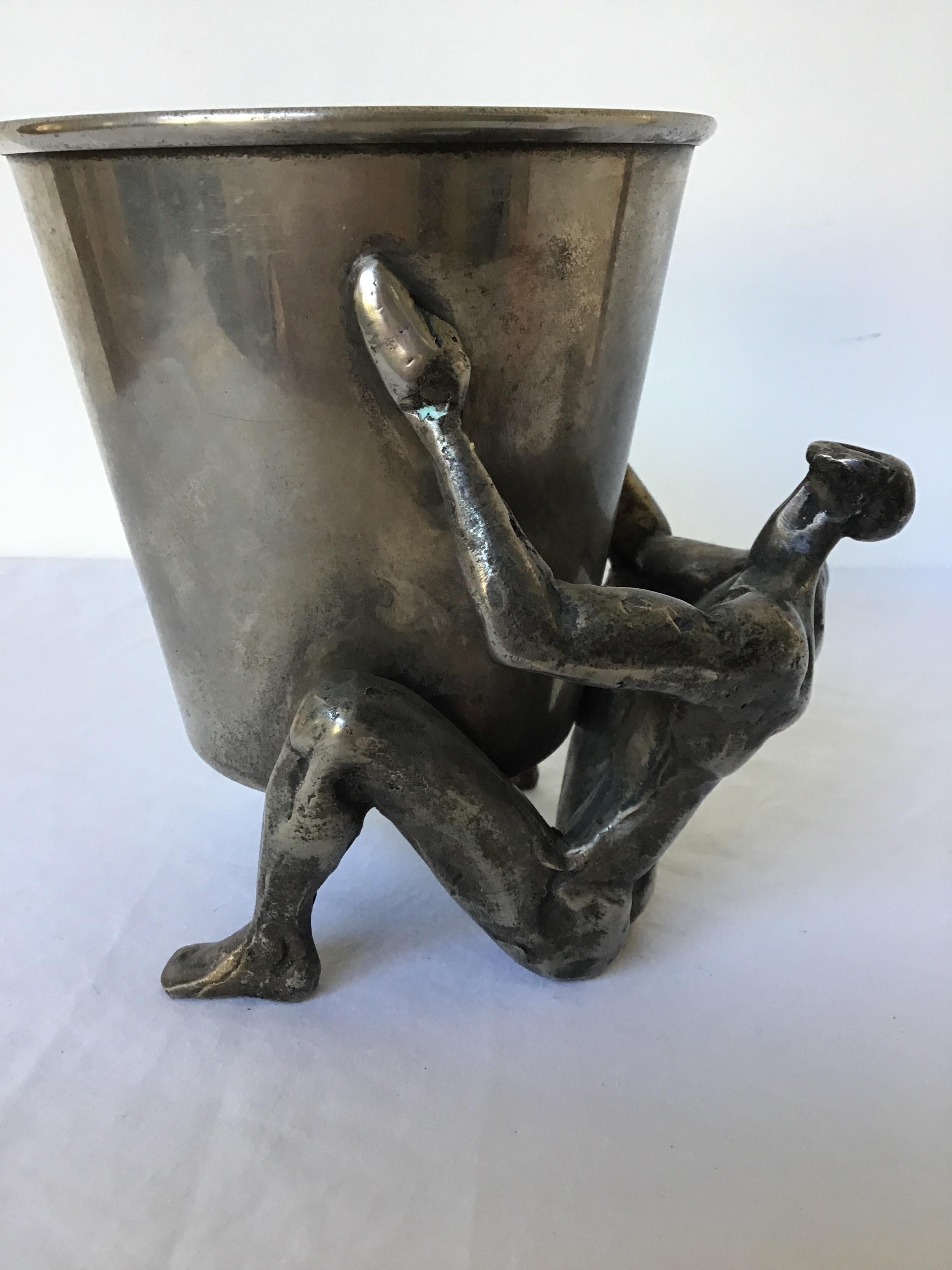 1970s Silver Plate Man Holding Vessel In Good Condition For Sale In Tarrytown, NY