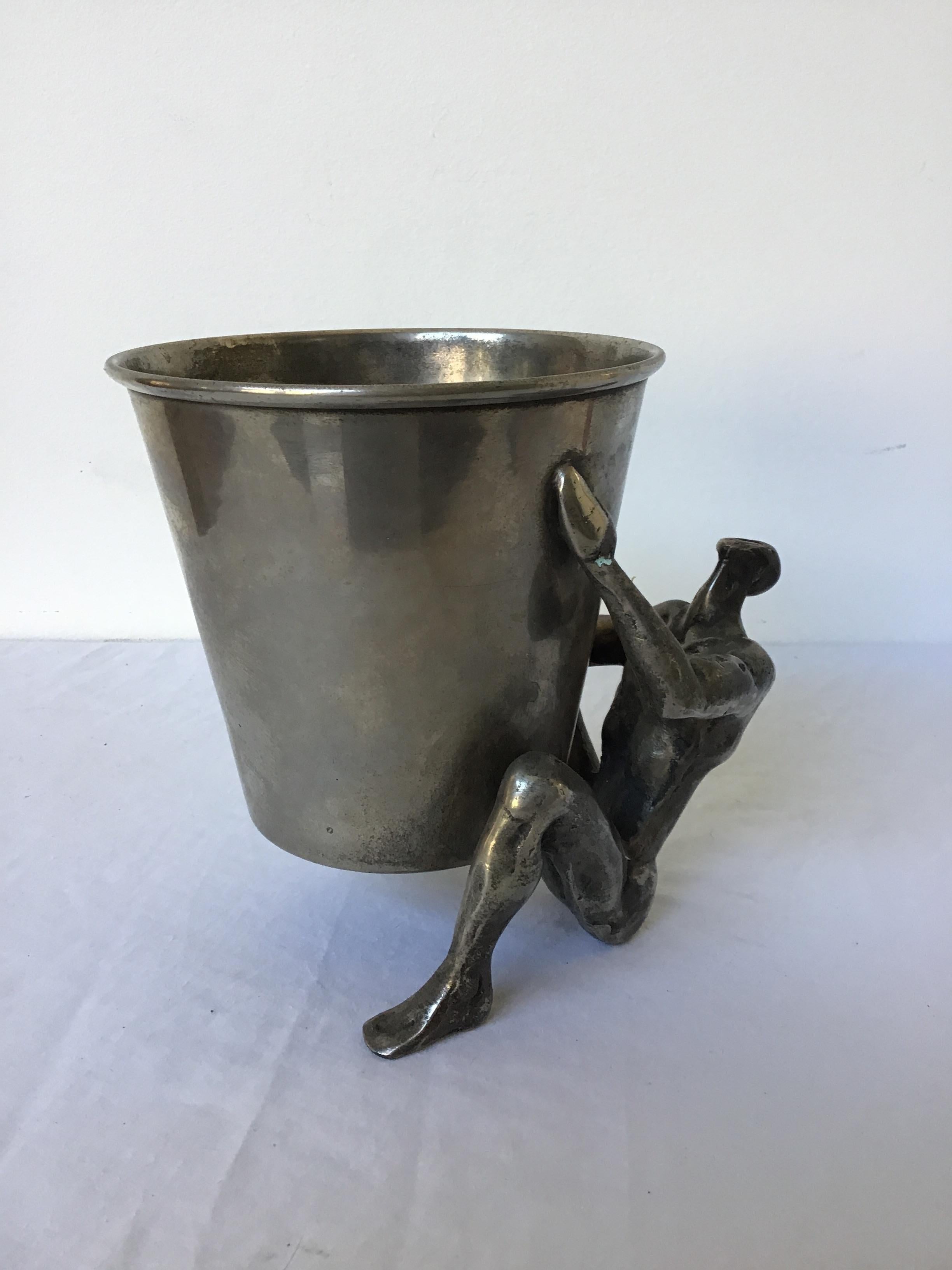Late 20th Century 1970s Silver Plate Man Holding Vessel For Sale