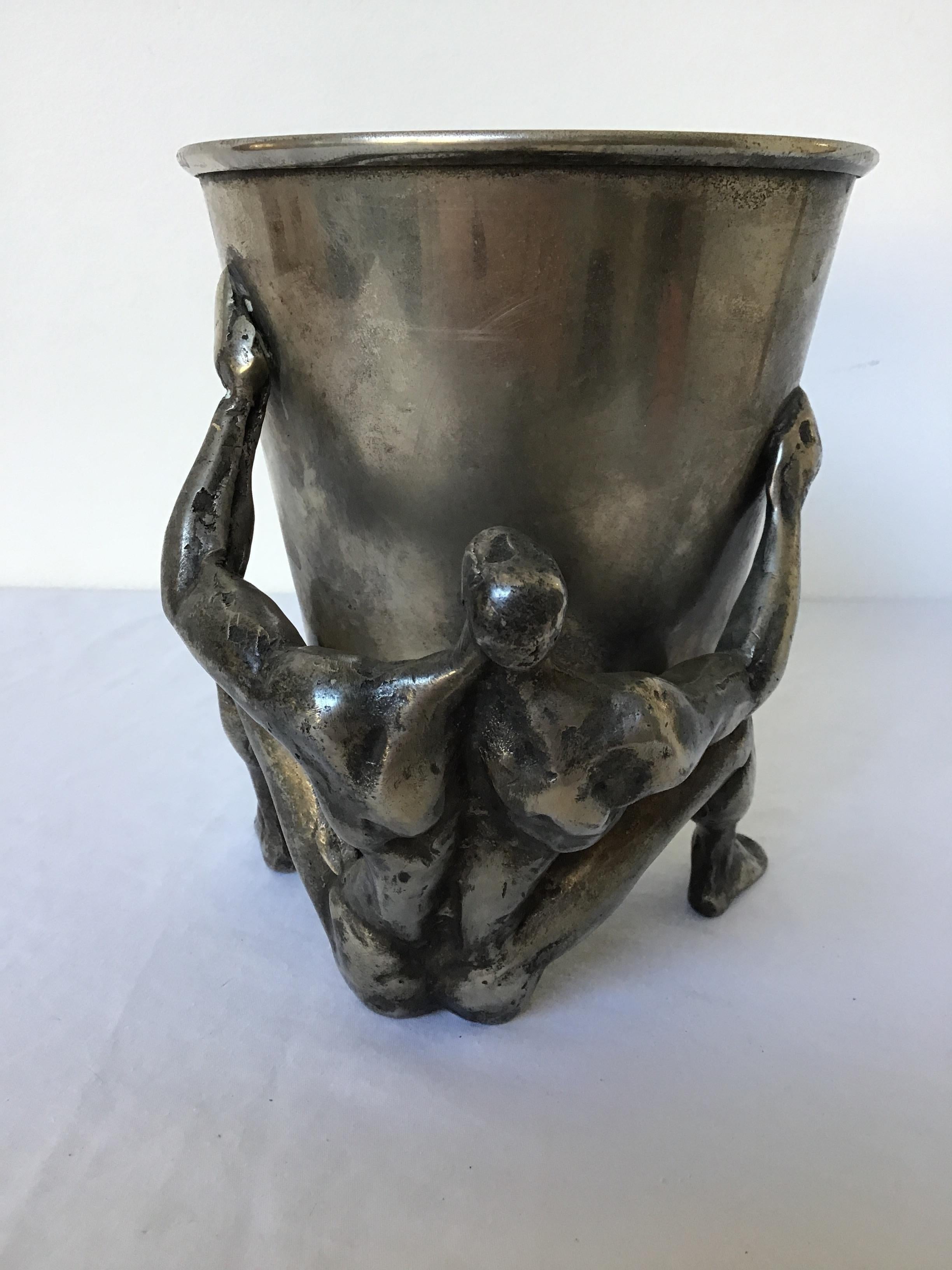 1970s Silver Plate Man Holding Vessel For Sale 2