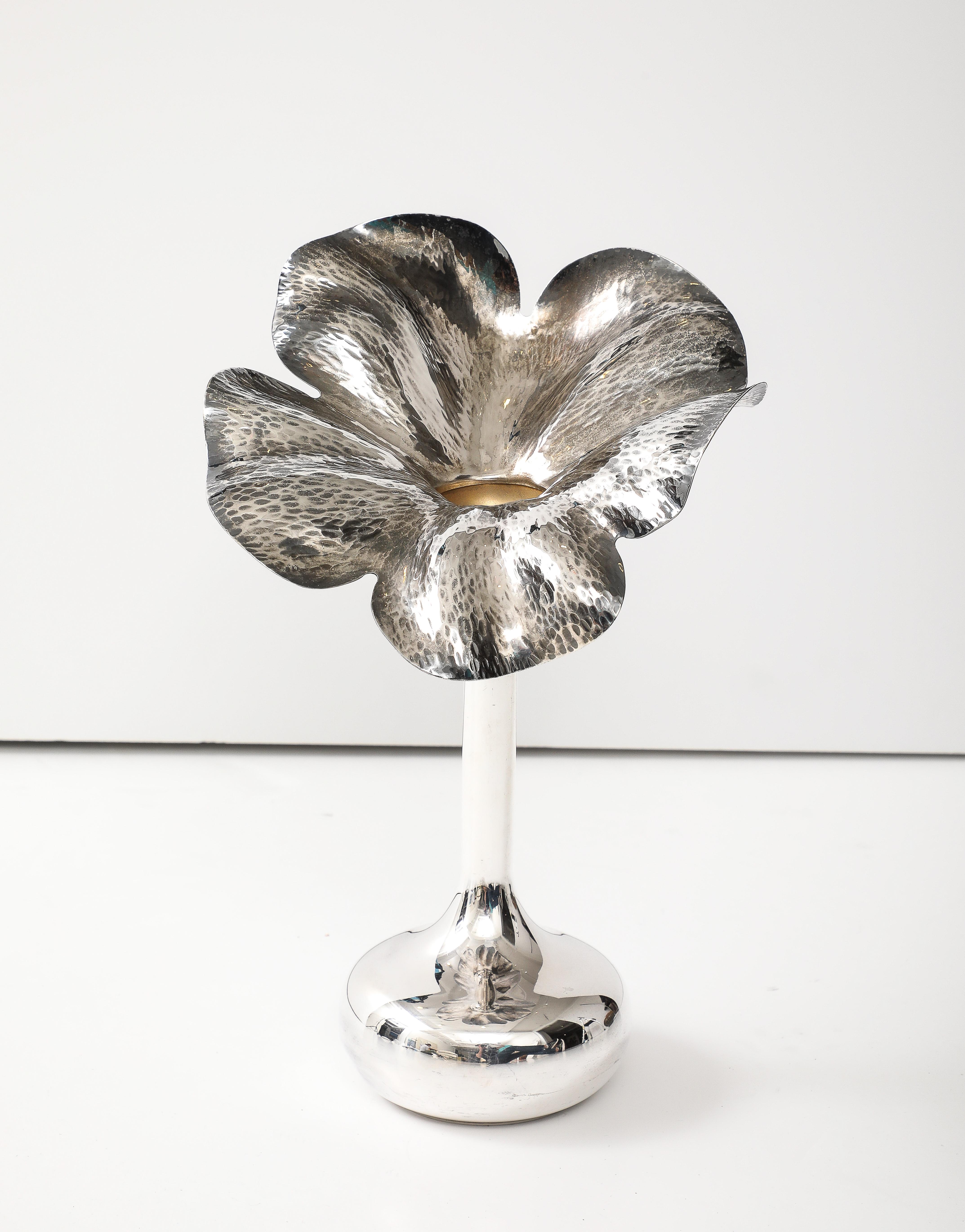 Mid-Century Modern 1970's Silver-Plated Brazilian Flower Shape Vase  For Sale