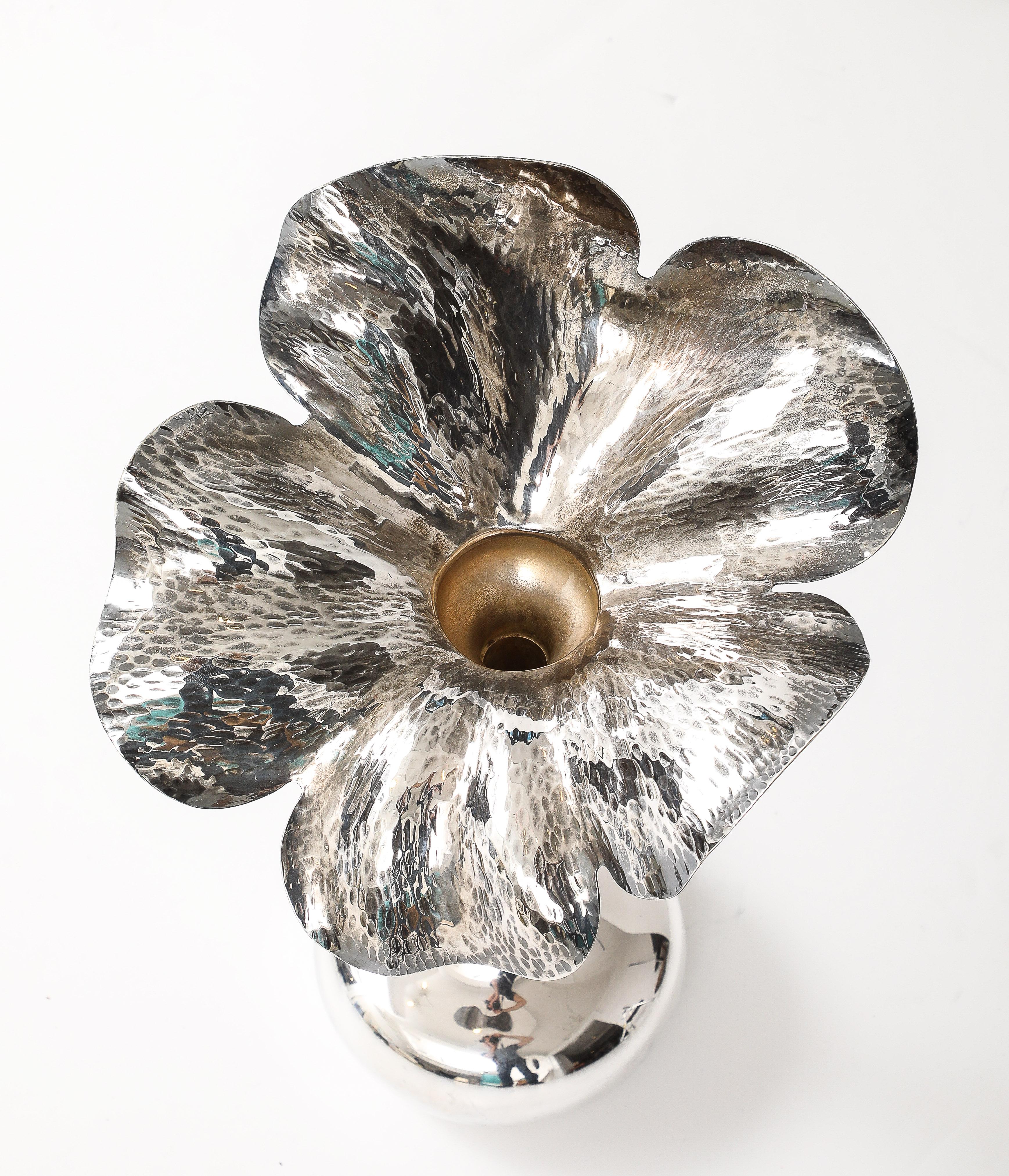 1970's Silver-Plated Brazilian Flower Shape Vase  In Good Condition For Sale In New York, NY