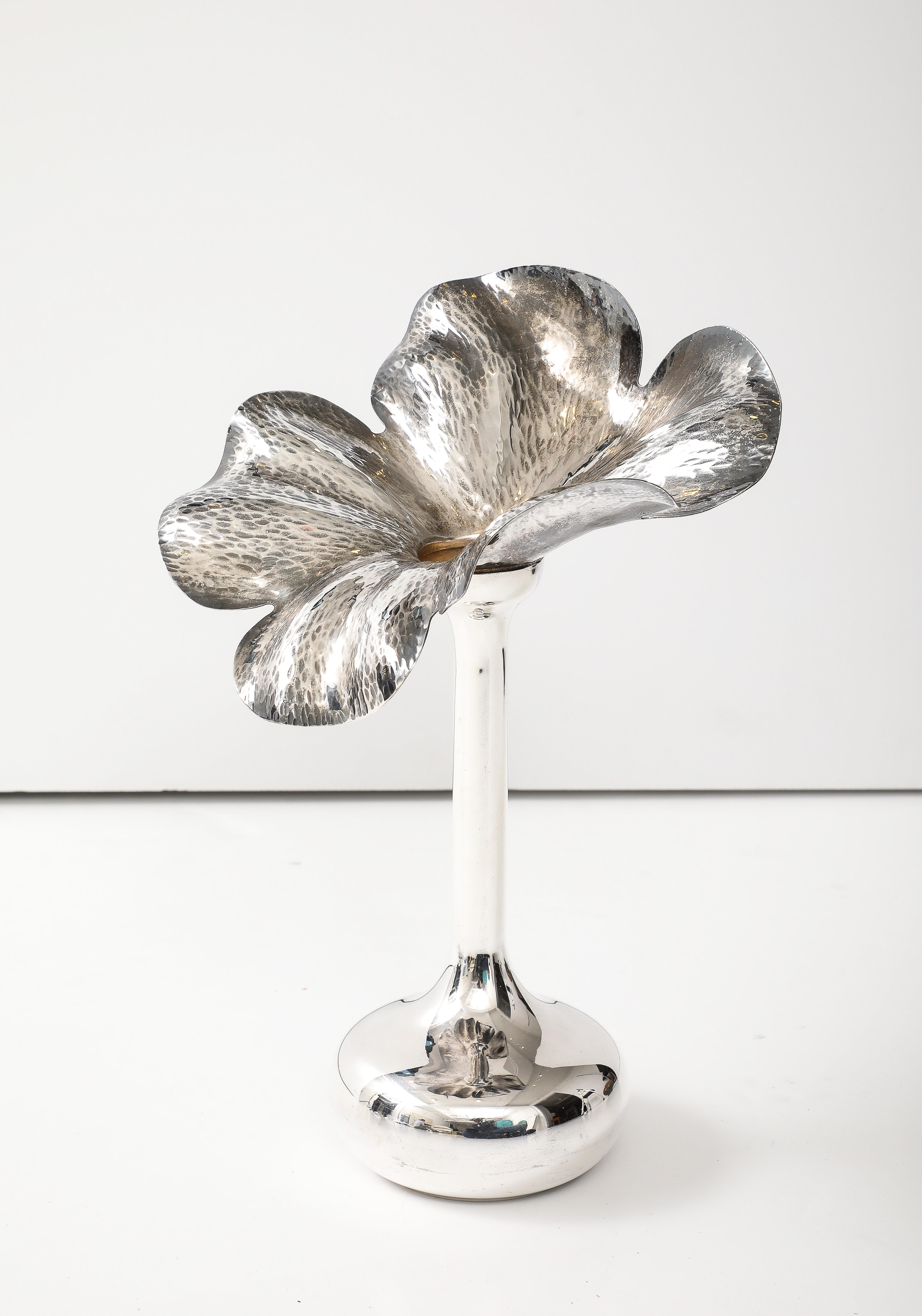 Silver Plate 1970's Silver-Plated Brazilian Flower Shape Vase  For Sale