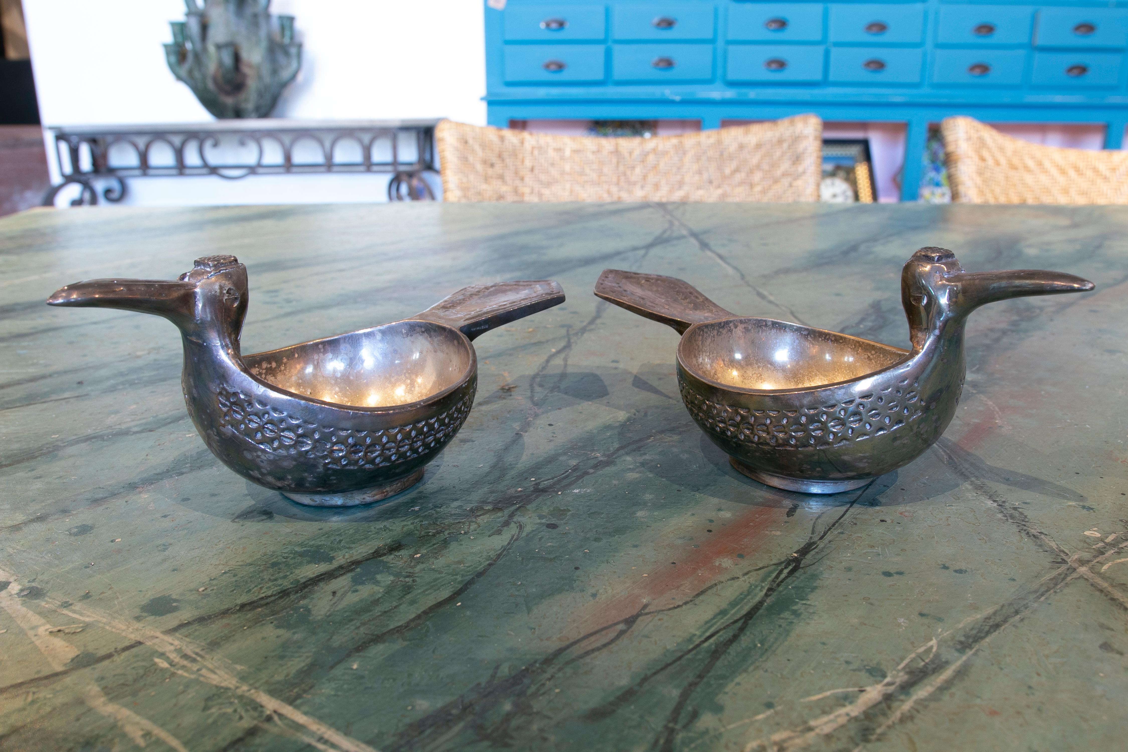 Spanish 1970s Silver-Plated Metal Bowls in the Shape of Birds For Sale