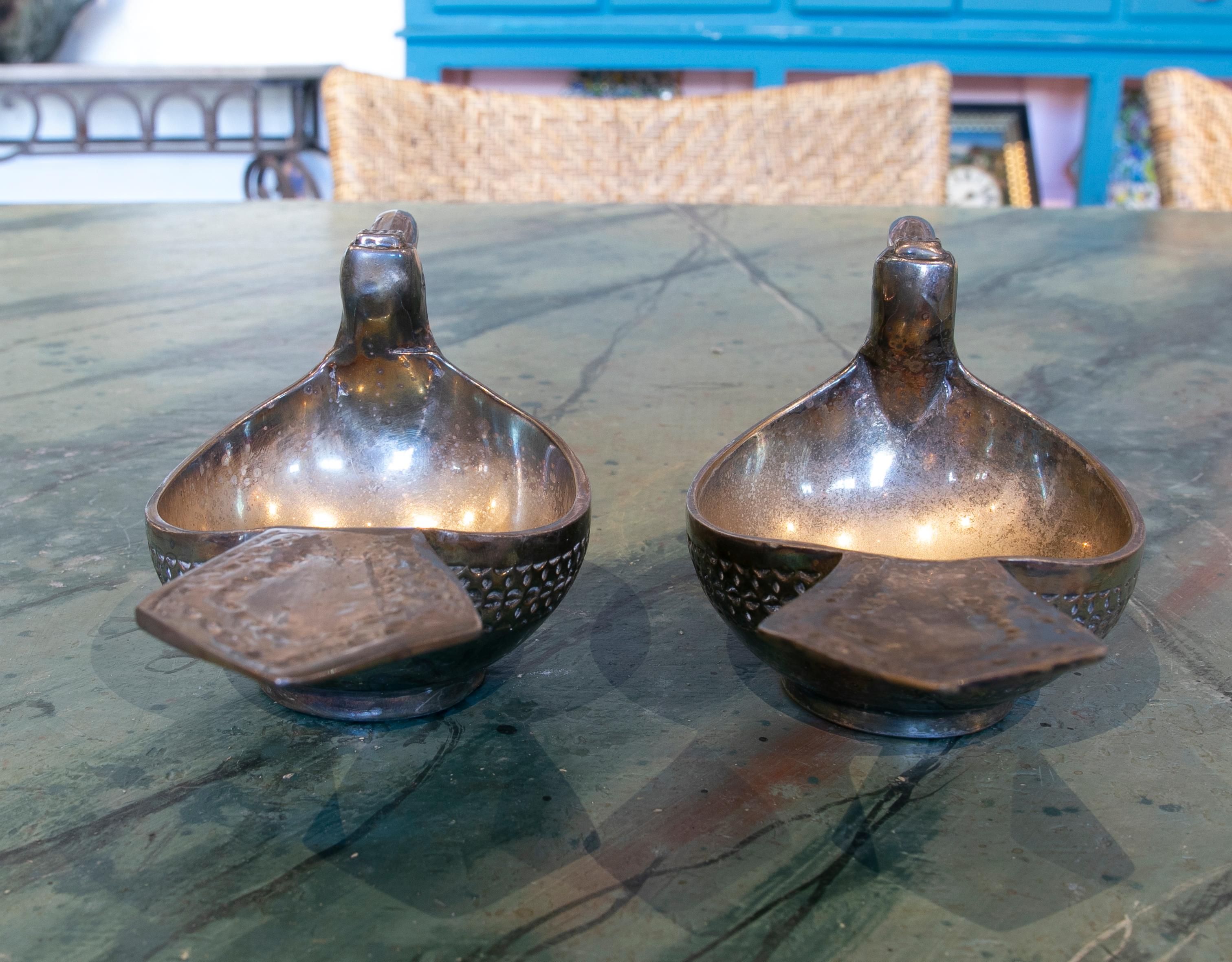 20th Century 1970s Silver-Plated Metal Bowls in the Shape of Birds For Sale