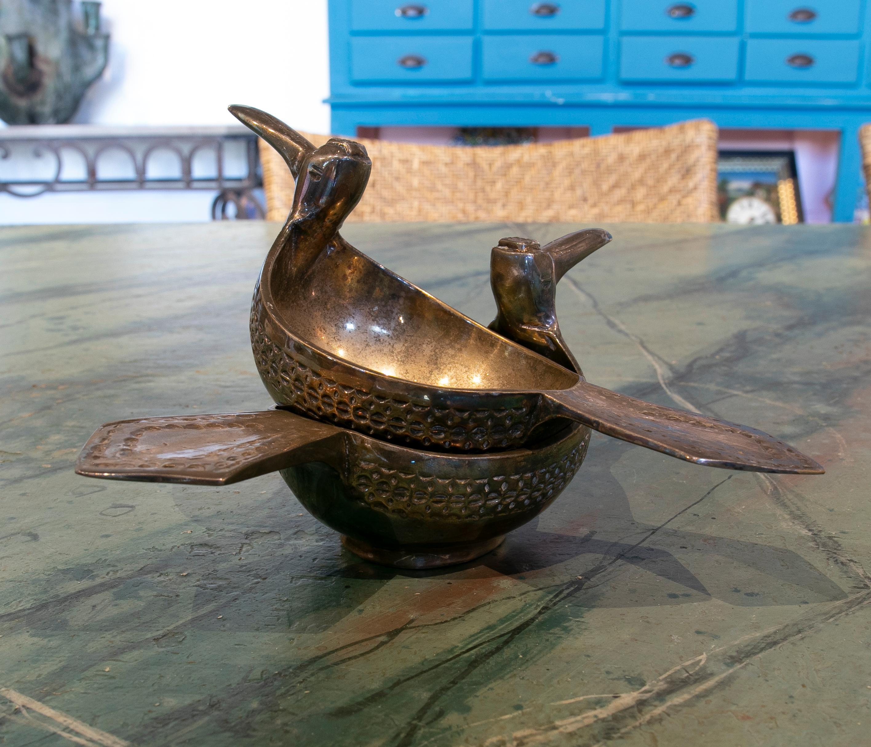 1970s Silver-Plated Metal Bowls in the Shape of Birds For Sale 1