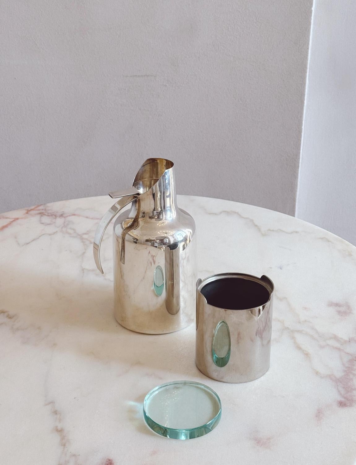 Termo y jarra de café Sabattini plateados de los años 70 Moderno de mediados de siglo en venta